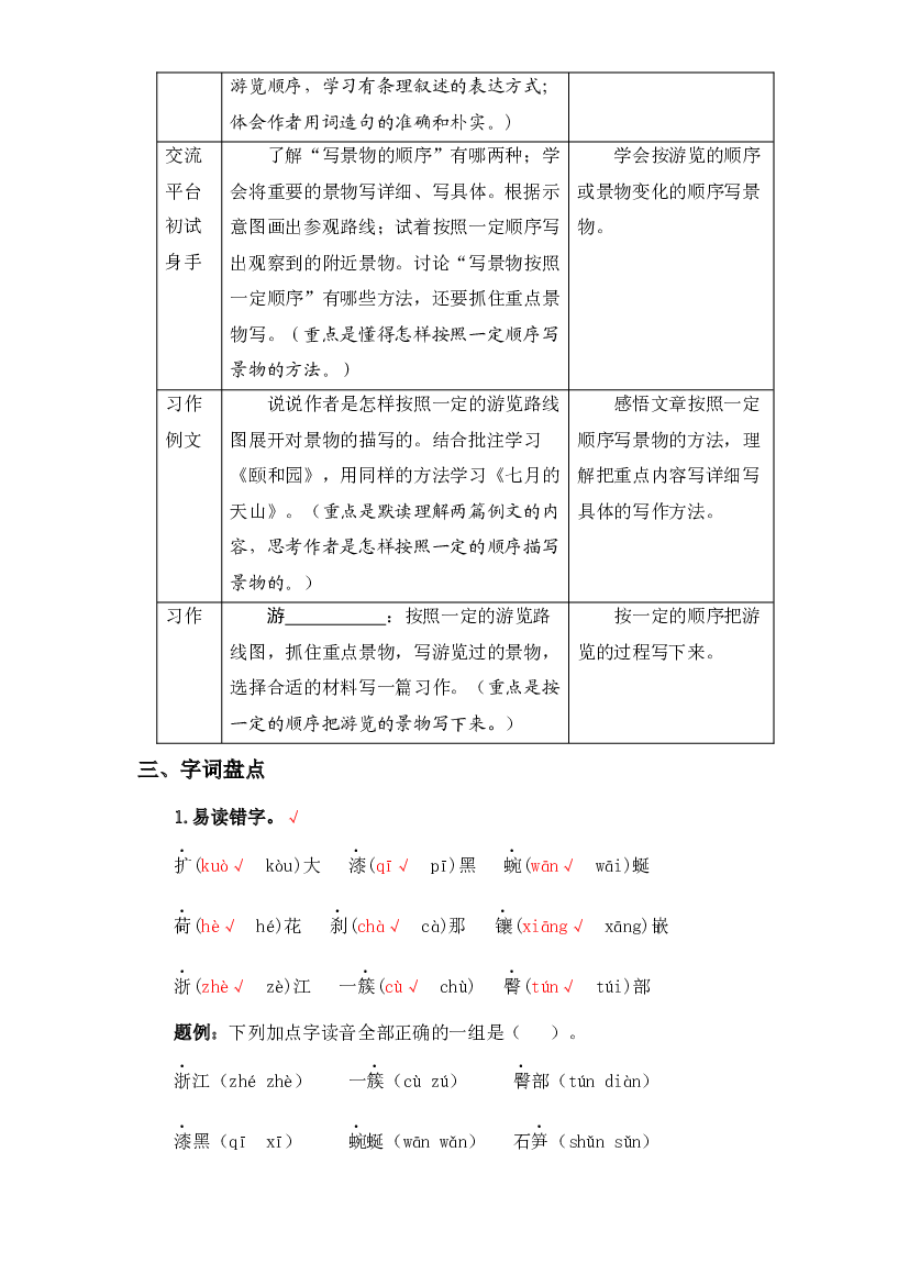 第五单元知识盘点（含字词、佳句、感知、考点）四年级语文下册 部编版.docx 第2页