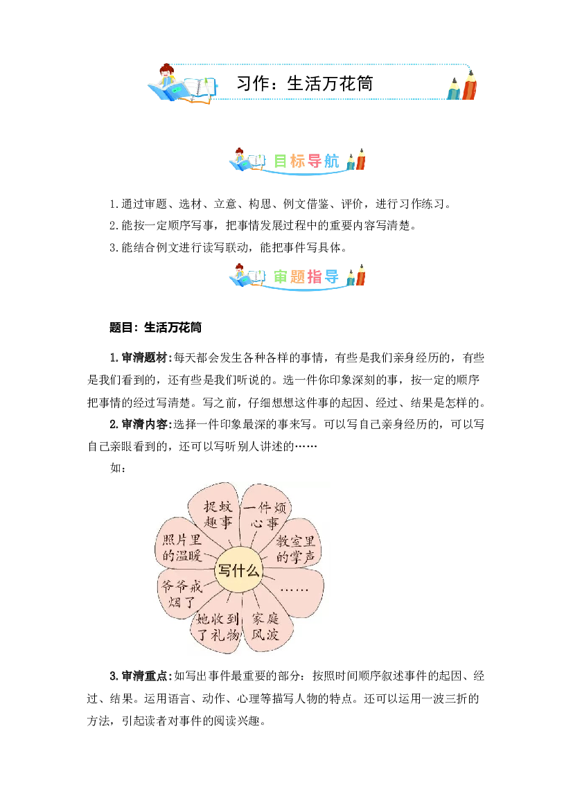 第五单元同步作文：生活万花筒 写作指导+范文赏析+病文升格（学生版）-部编版语文四年级上册 .docx 第1页
