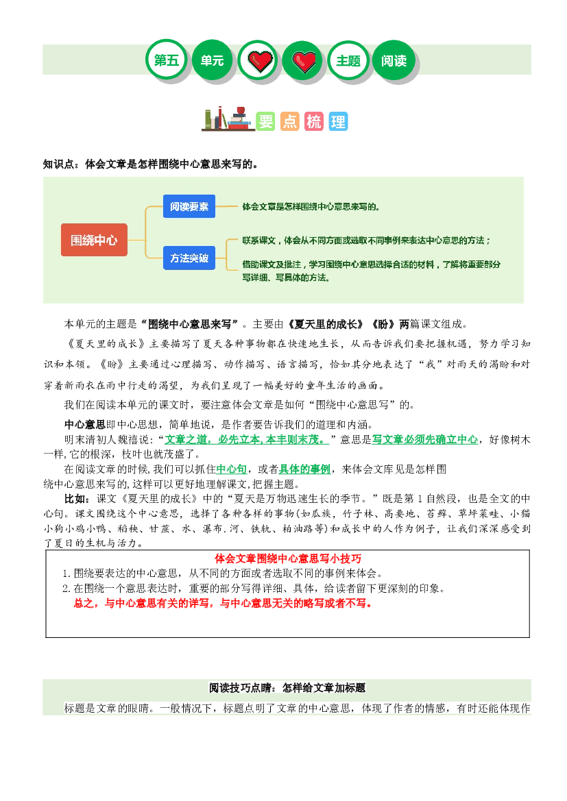 第五单元&ldquo;围绕中心&rdquo;（主题阅读）-2023-2024学年六年级语文上册阅读理解（统编版）.docx 第1页