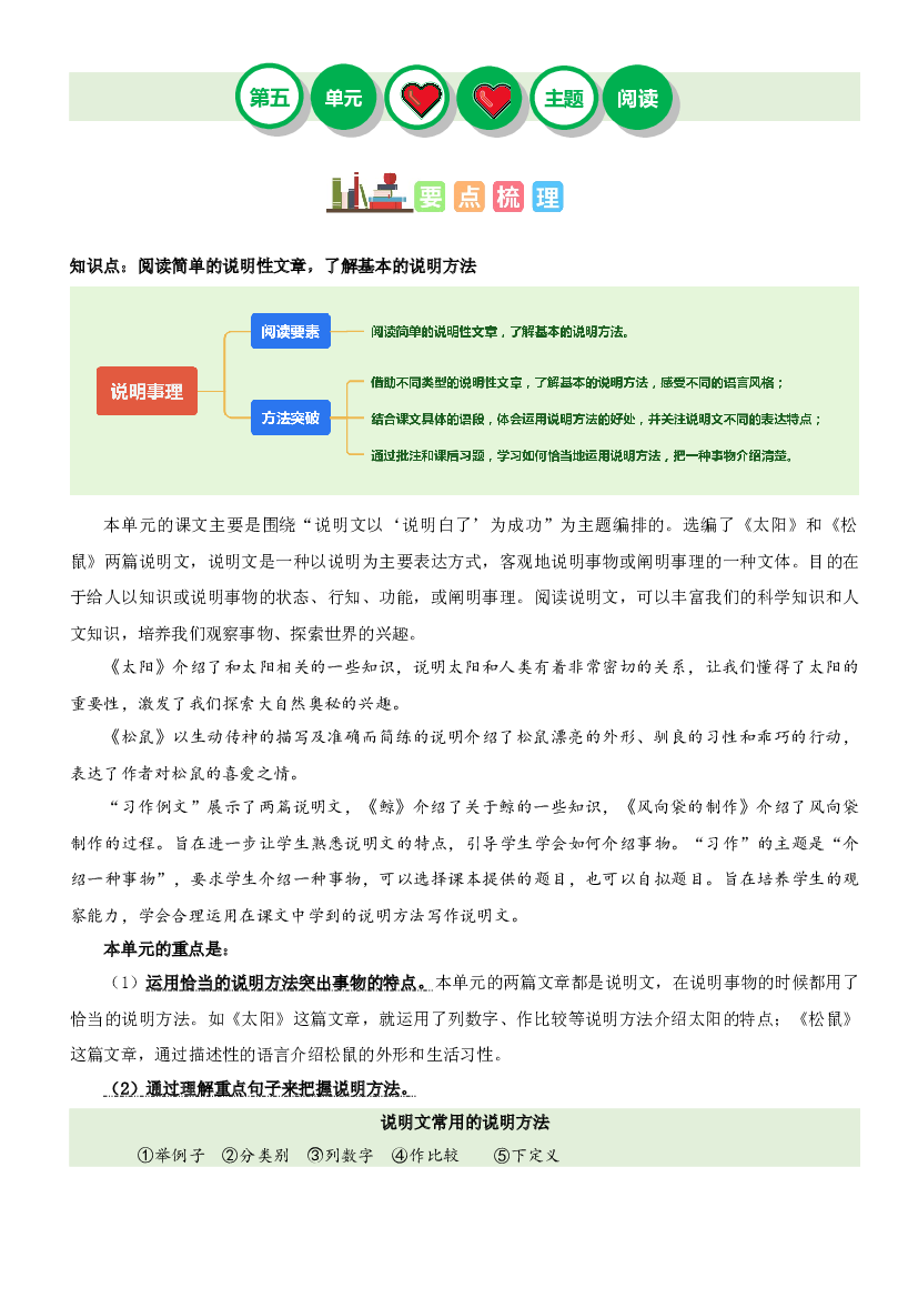第五单元&ldquo;说明事理&rdquo;（主题阅读）-2023-2024学年五年级语文上册阅读理解（统编版）.docx 第1页