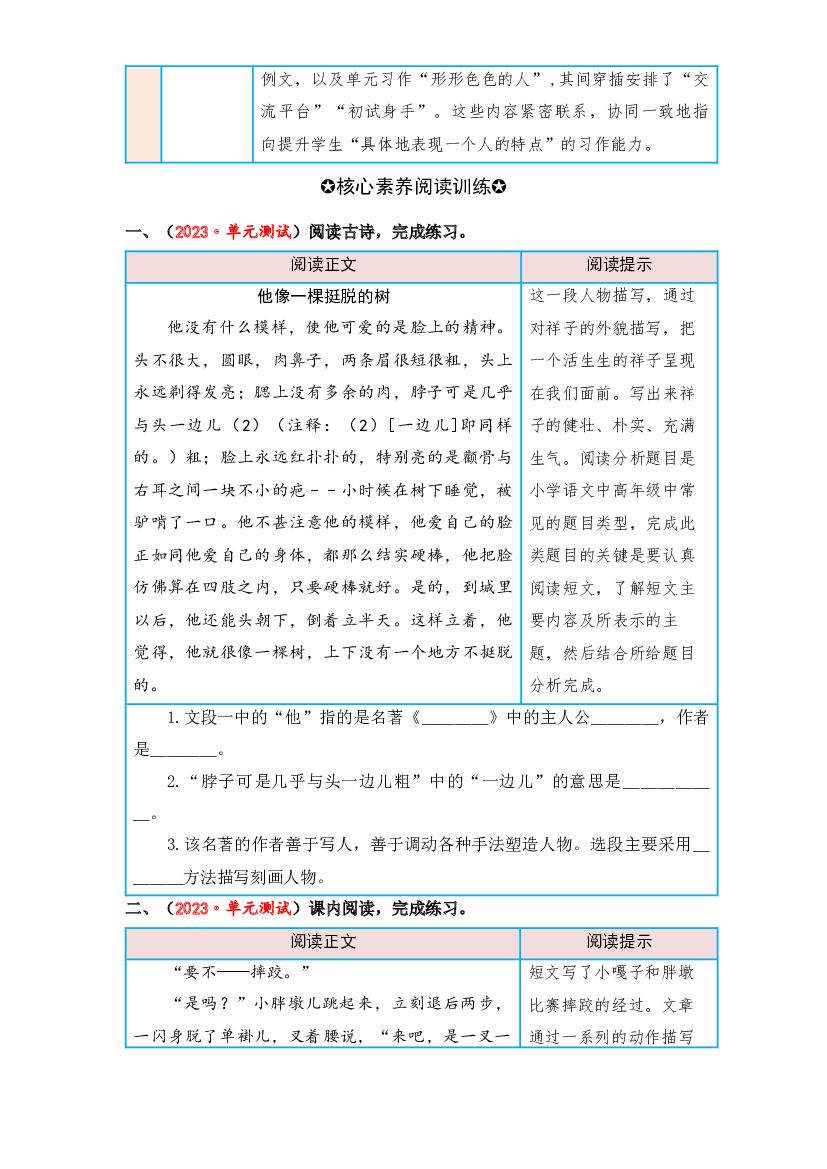 第五单元 人物描写（课内阅读）-2022-2023学年五年级语文下册单元核心素养阅读（部编版）.docx 第2页