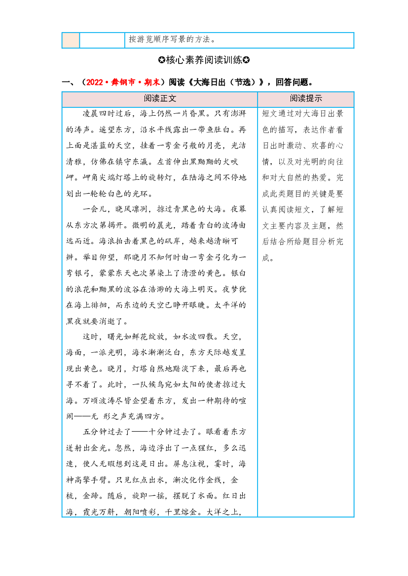 第五单元 按游览的顺序写景物（课外阅读）-2022-2023学年四年级语文下册单元核心素养阅读（部编版）.docx 第2页