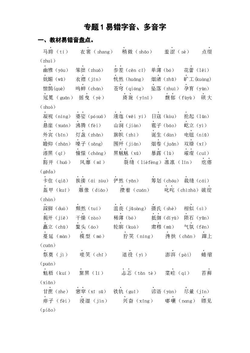 1 易错字音、多音字（知识盘点+试题）-2022-2023学年六年级语文上册期末复习.docx 第1页