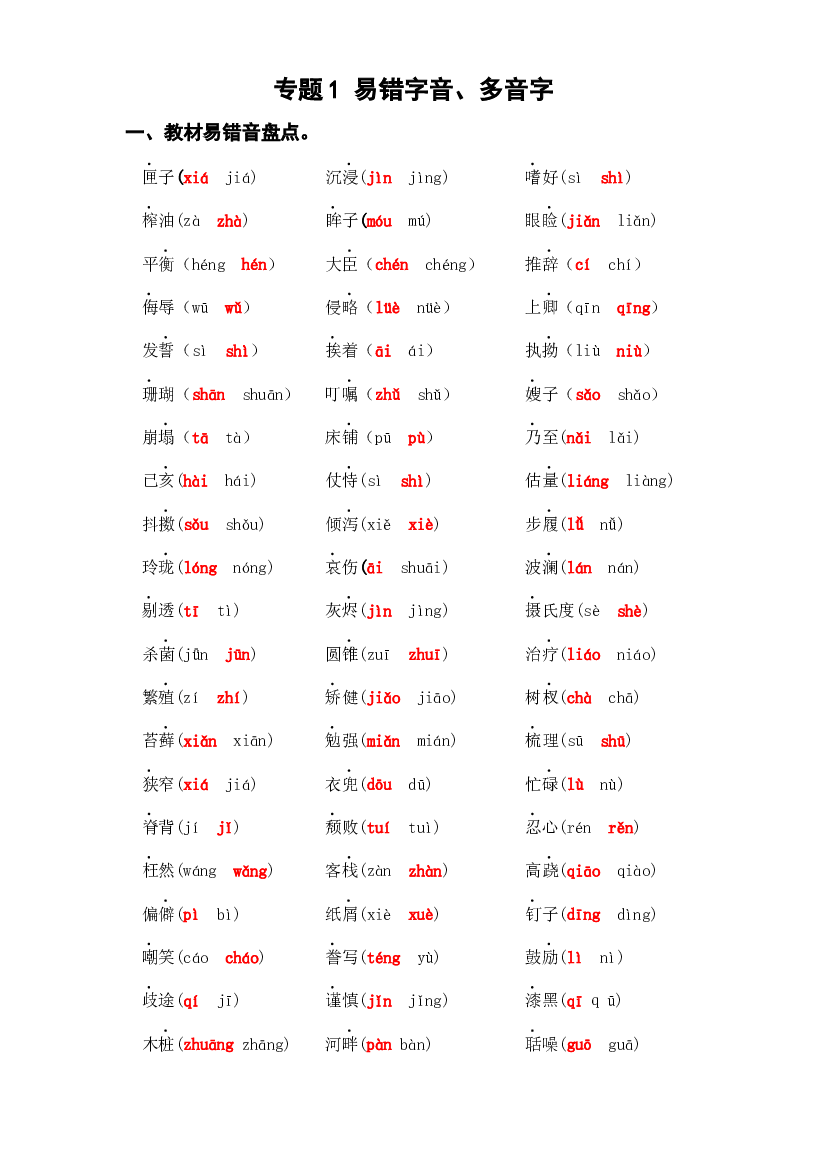 1 易错字音、多音字（知识盘点+试题）-2022-2023学年五年级语文上册期末复习.docx 第1页