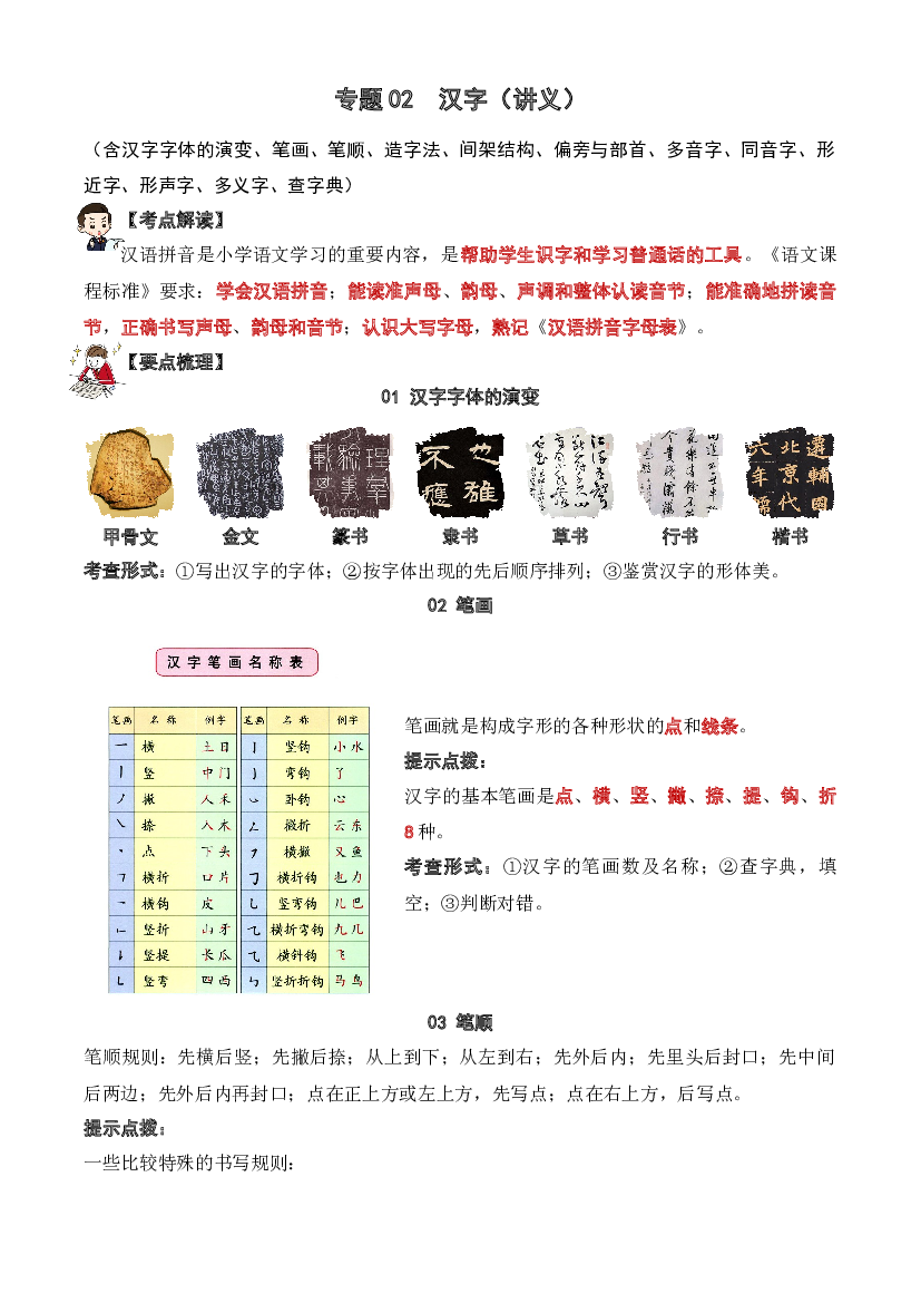 02 汉字（讲义） -2023年小升初语文知识点梳理（部编版）.docx 第1页