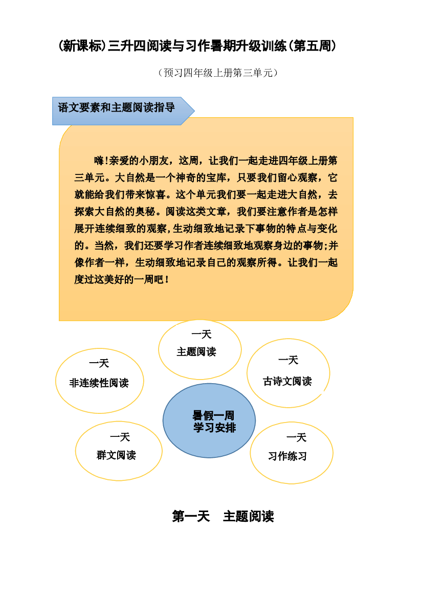 (新课标)三升四语文阅读与习作暑期升级训练(第五周).docx 第1页