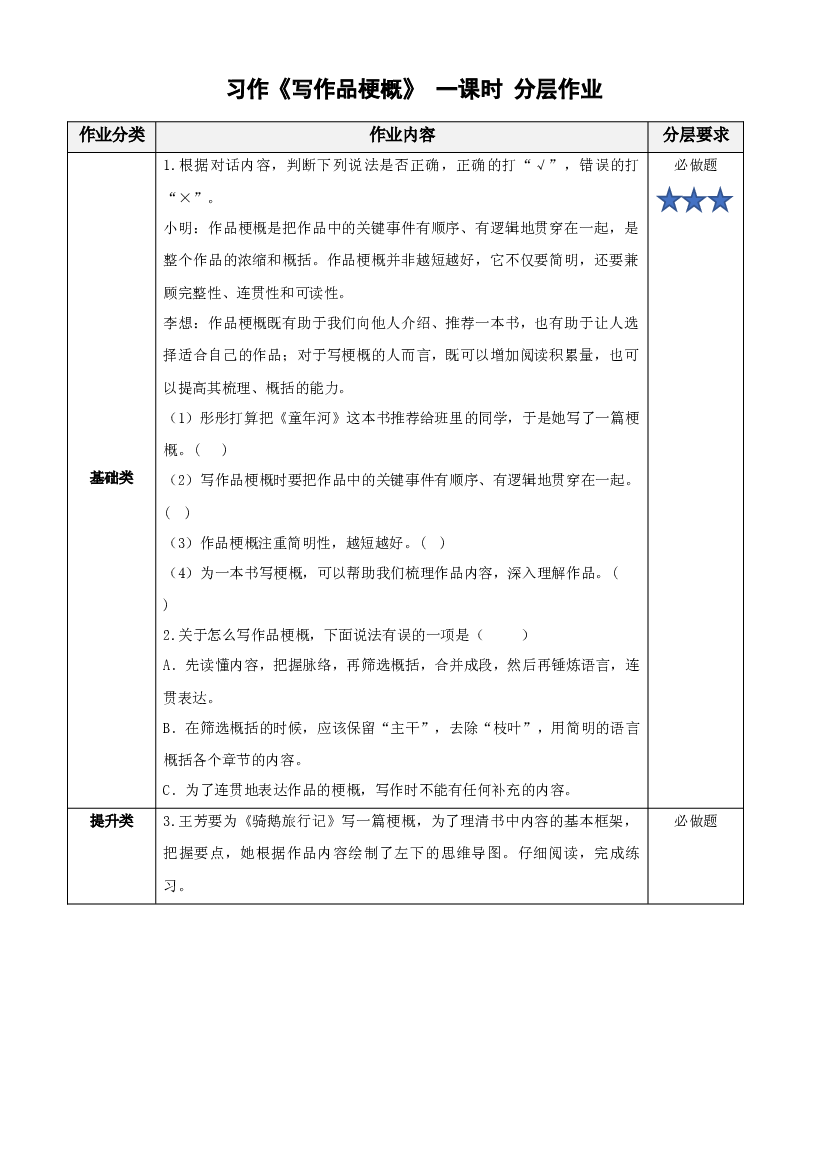《习作：写作品梗概》试卷练习 六年级语文下册部编版.docx 第1页