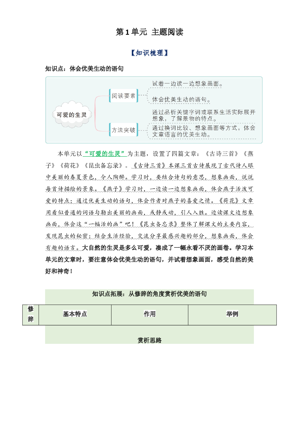 第1单元主题阅读 知识梳理+精选真题阅读-2022-2023学年语文三年级下册（部编版）.docx 第1页