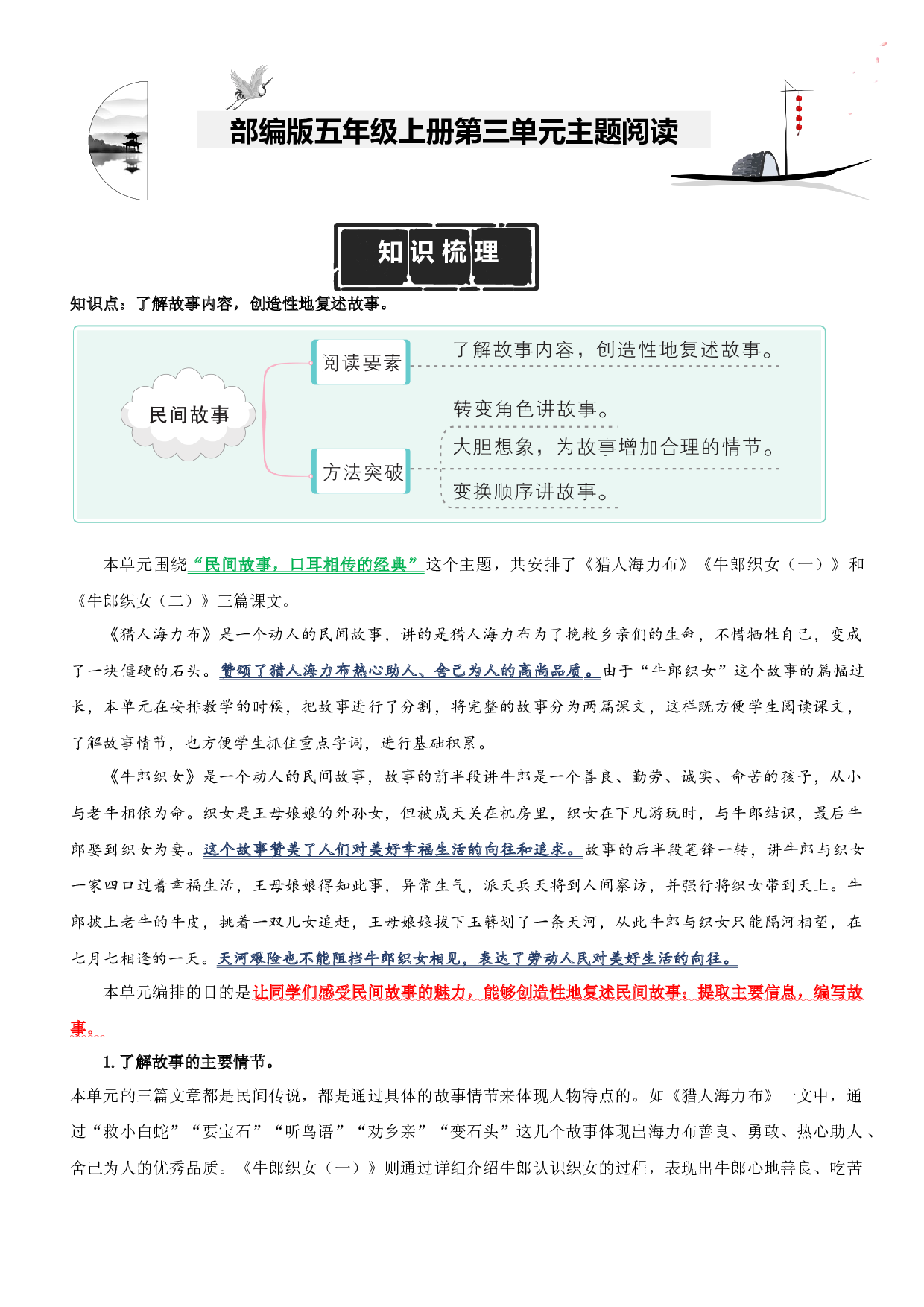 第3单元主题阅读（知识梳理+精选阅读）五年级语文上册 部编版.docx 第1页