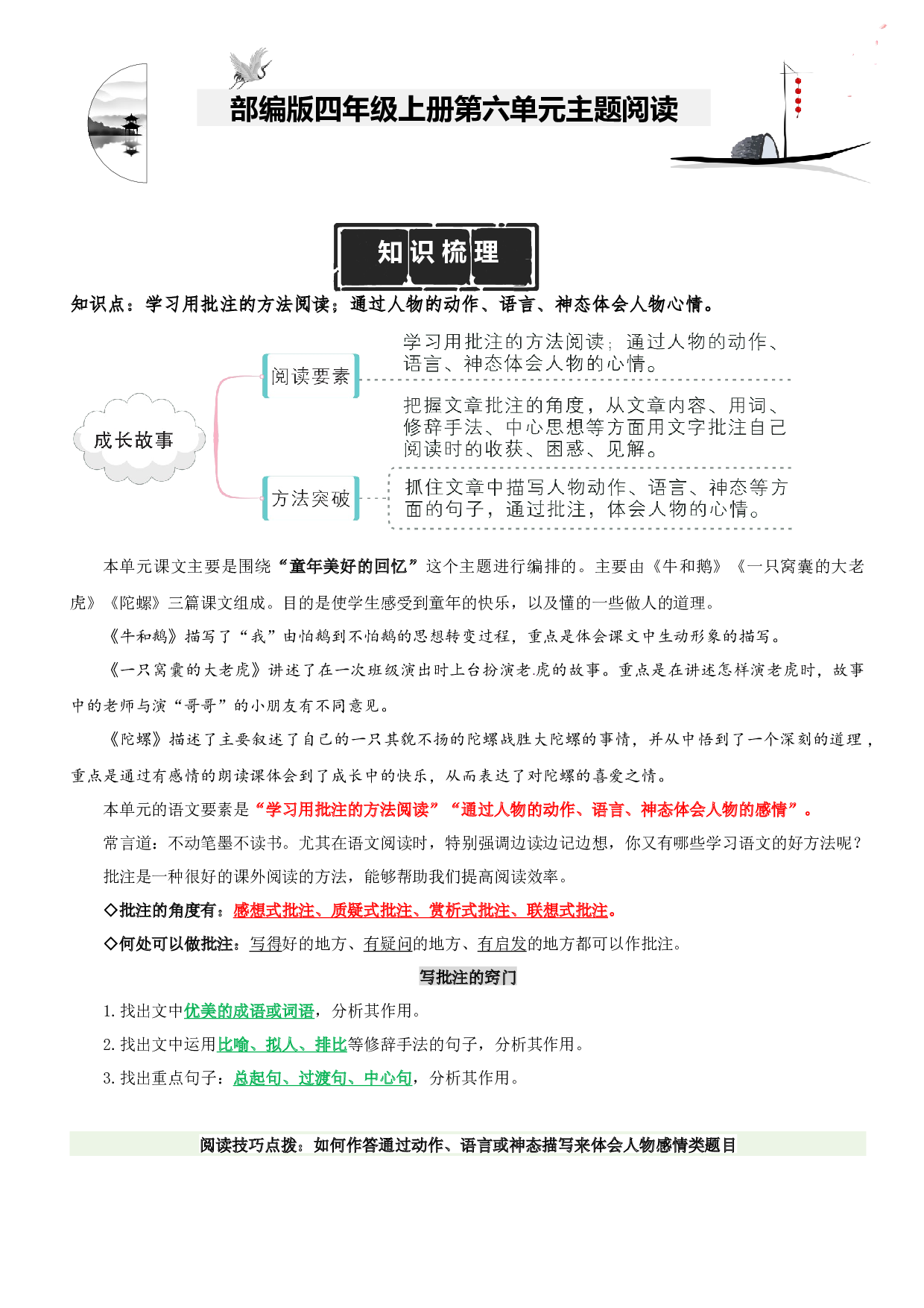 第6单元主题阅读（知识梳理+精选阅读）四年级语文上册 部编版.docx 第1页