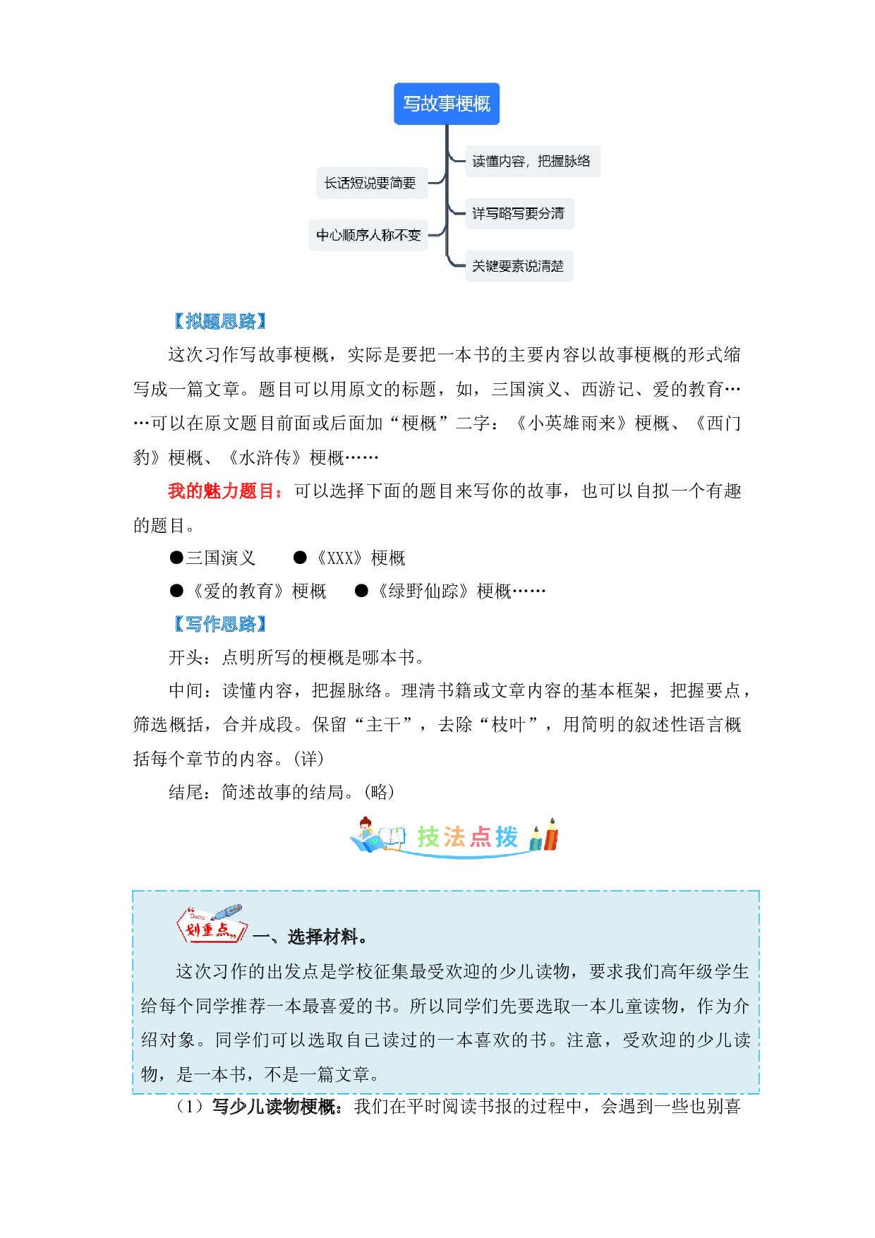 第二单元作文：写作品梗概-写作指导+范文赏析+病文升格（教案）-2022-2023学年六年级语文下册单元作文素材积累（部编版）.docx 第2页