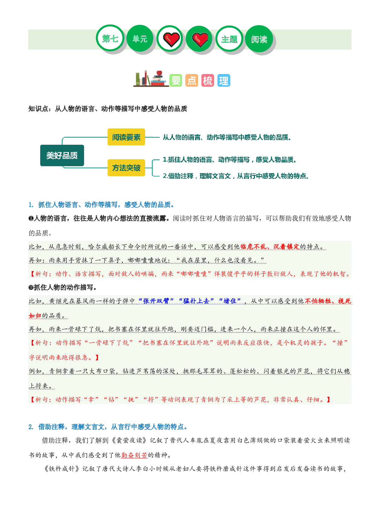 第七单元（知识梳理+精选阅读）-2022-2023学年四年级语文下册单元主题阅读理解（部编版）.docx 第1页