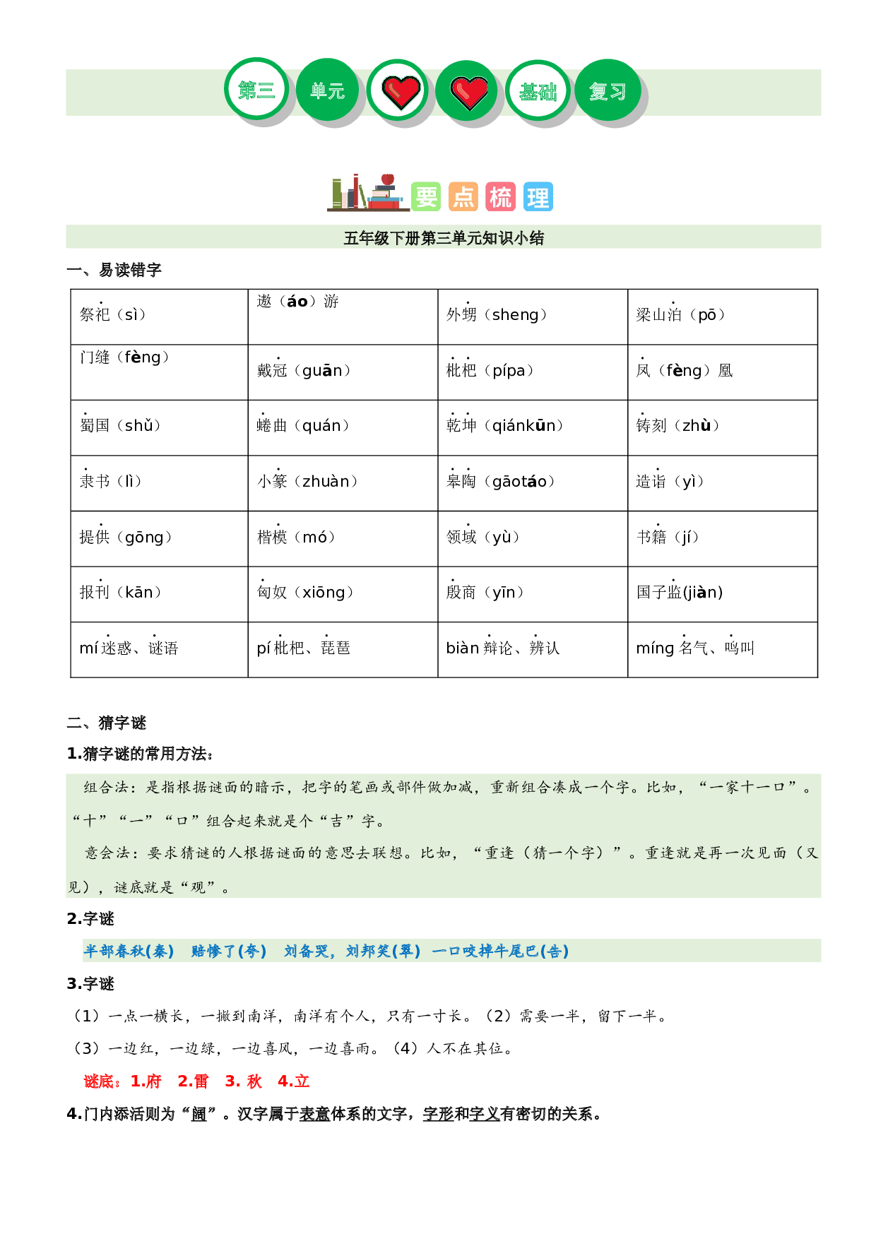 第三单元（讲义+检测）-2022-2023学年五年级语文下册单元复习讲义（部编版）.docx 第1页