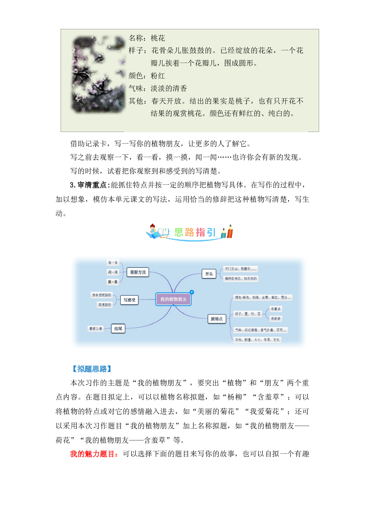 第一单元作文：我的植物朋友-写作指导+范文赏析+病文升格（教案）-2022-2023学年三年级语文下册单元作文素材积累（部编版）.docx 第2页