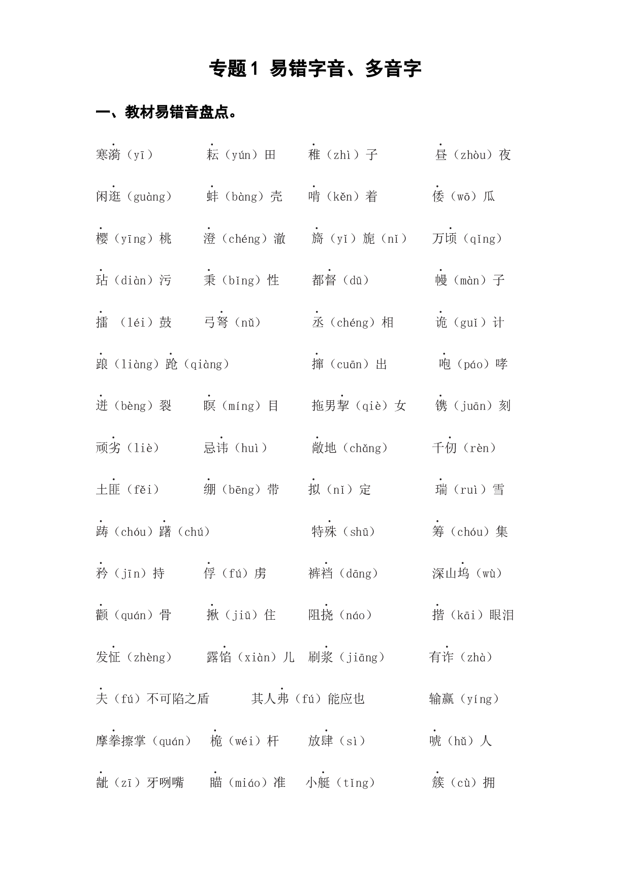 1 易错字音、多音字（知识盘点+试题）-2022-2023学年五年级语文下册期末复习.docx 第1页