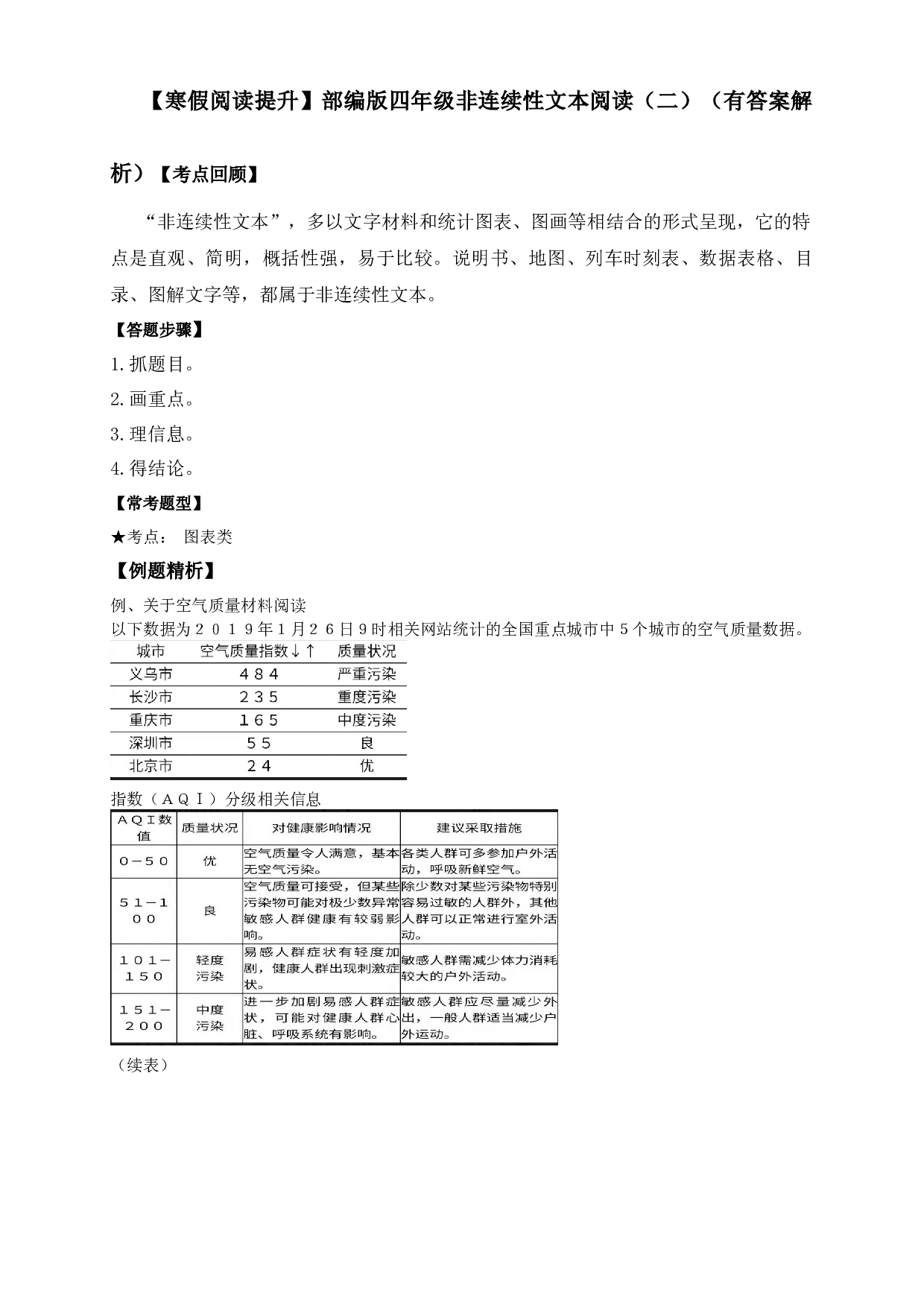 【寒假阅读提升】四年级下册语文试题-非连续性文本阅读（二）-人教部编版（含答案解析）.docx 第1页