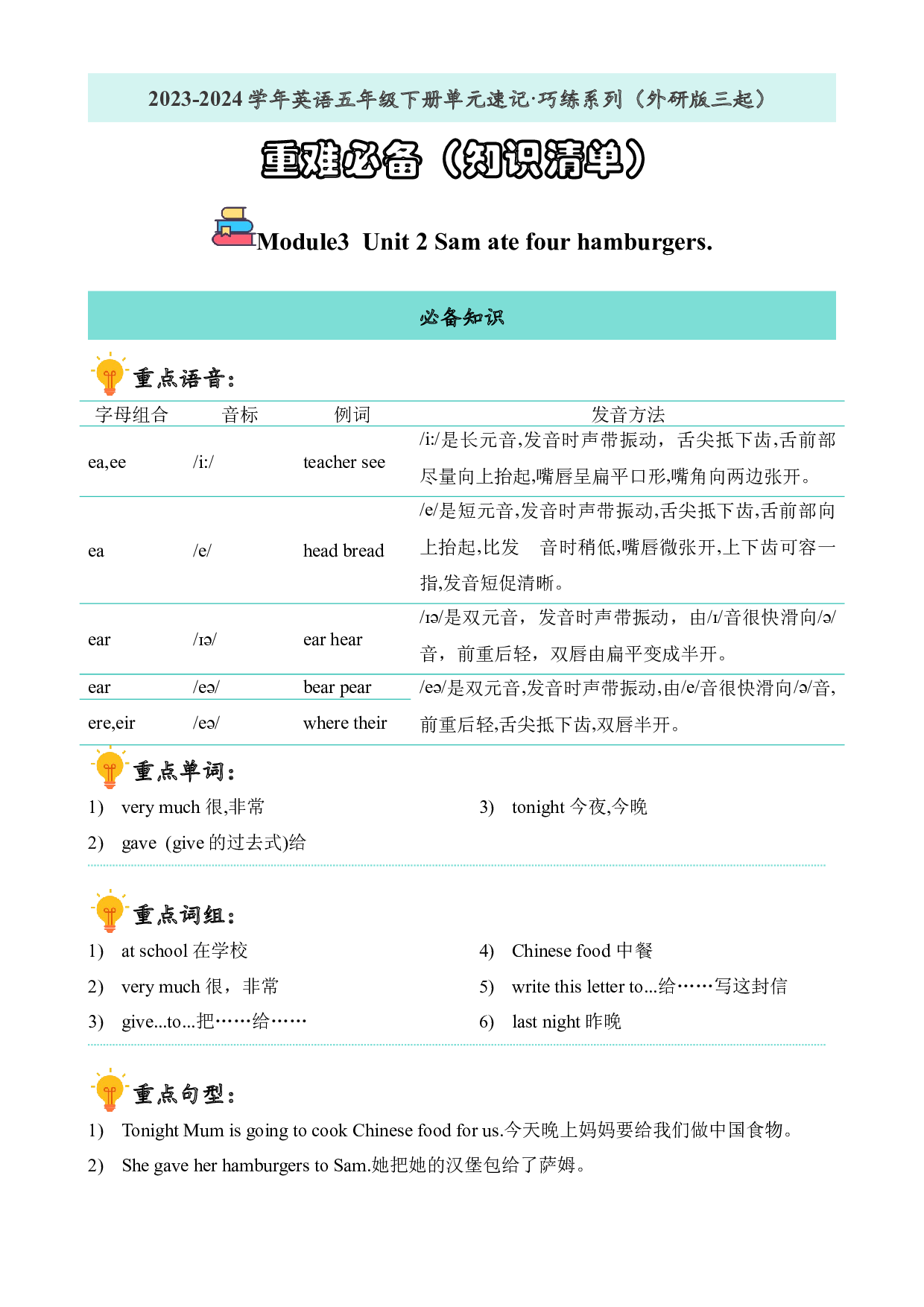 M3U2重难必备-2023-2024学年英语五年级下册单元hz102系列（外研版三起）.docx 第1页
