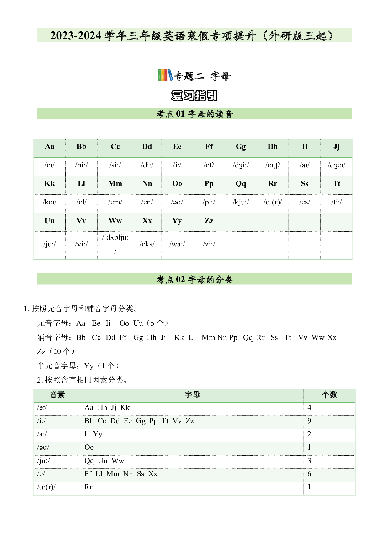 02&nbsp;字母-2023-2024学年三年级英语寒假专项提升（外研版三起）.docx 第1页