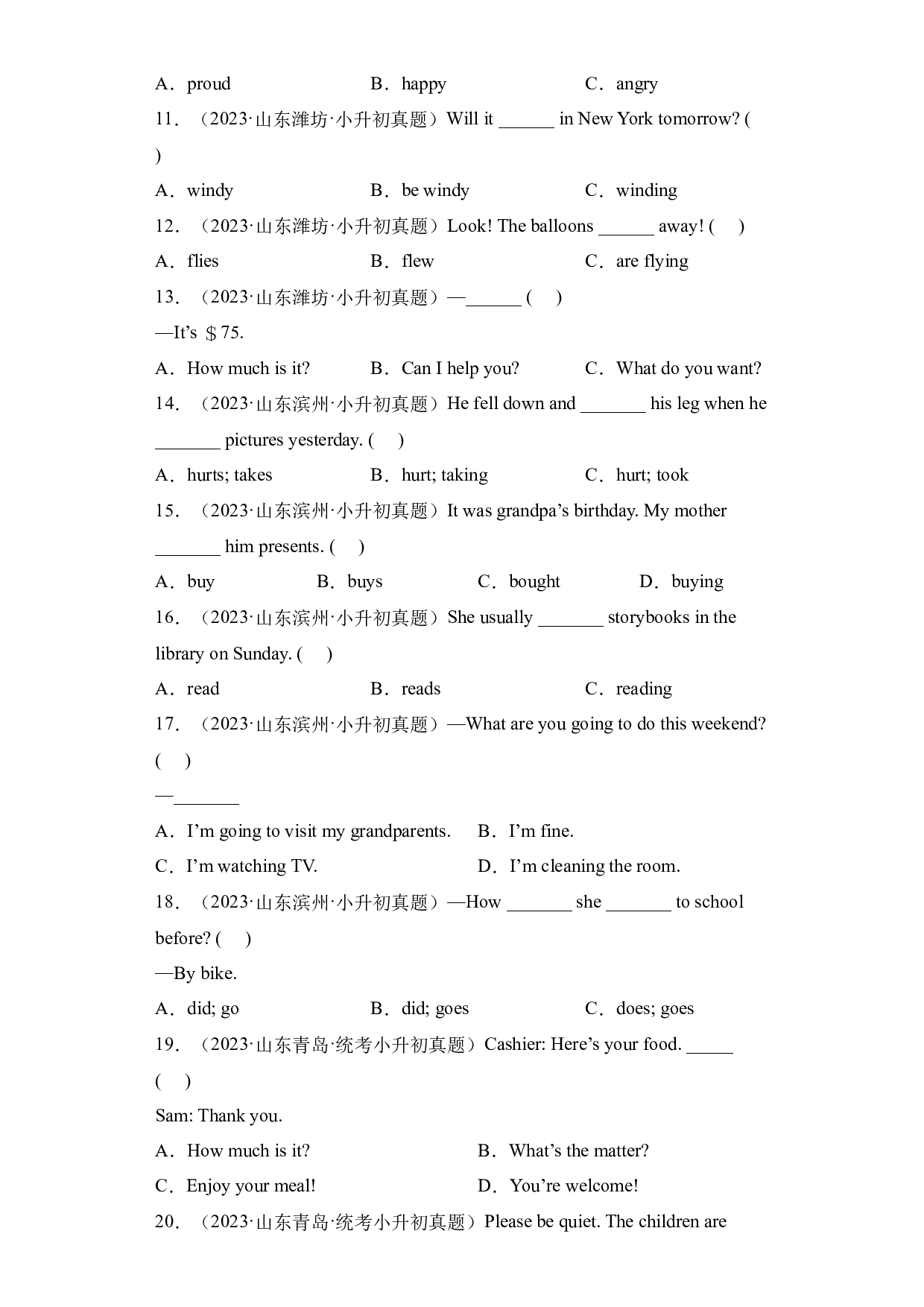 01 单选题-2023-2024学年小升初英语备考真题分类汇编（山东专版）.docx 第2页