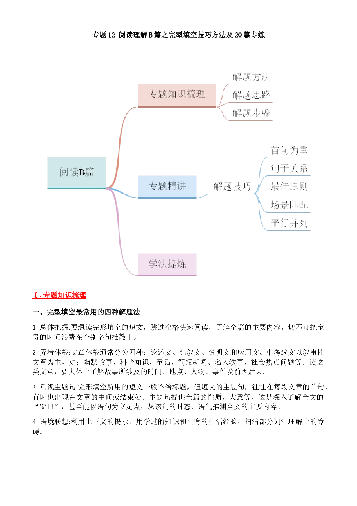 12 阅读理解B篇之完型填空技巧方法及20篇专练(含参考答案)-2021-2022学年六年级英语上学期期末考点大串讲（牛津上海版）.docx 第1页