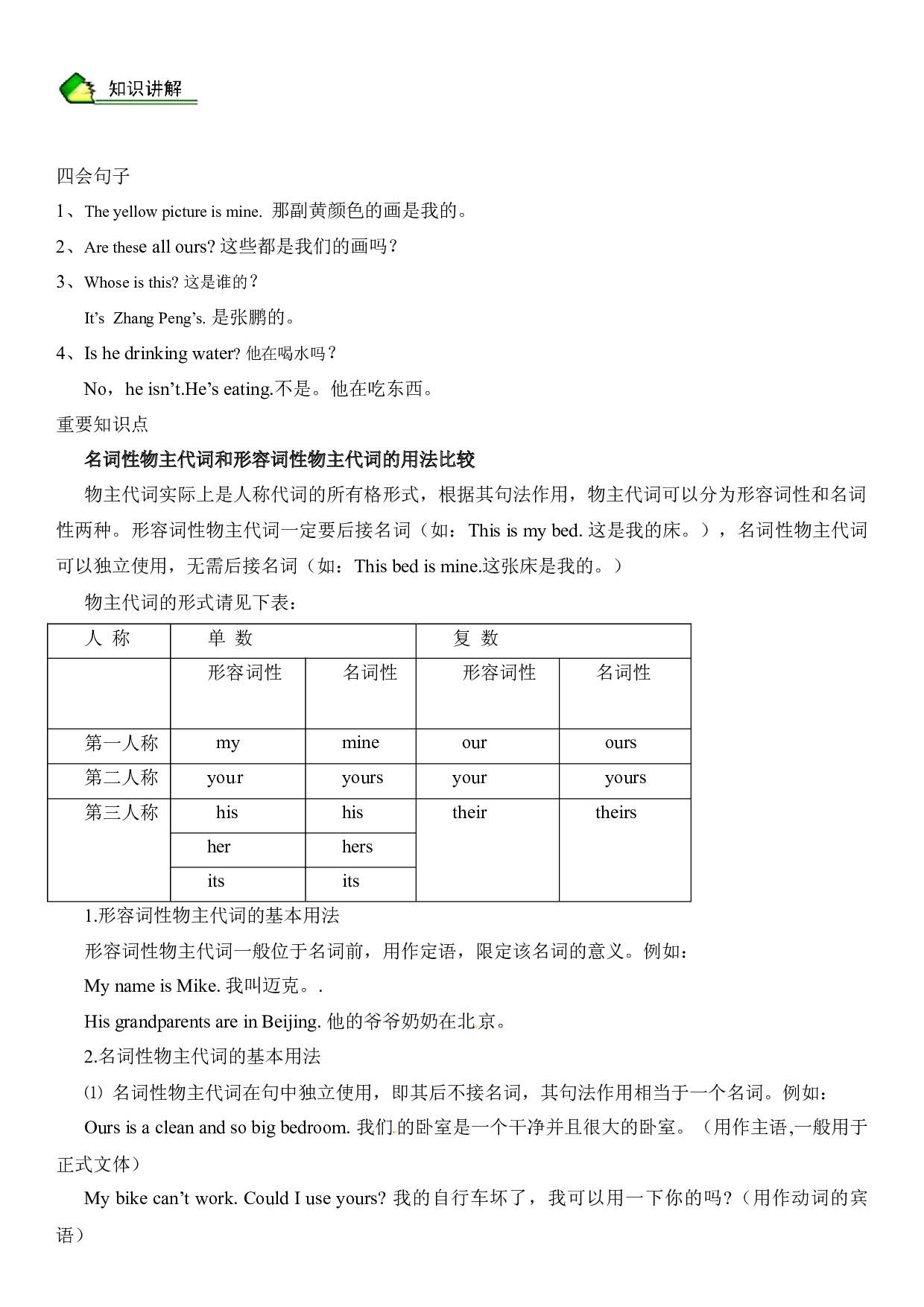 英语人教PEP 五年级下册精讲精练-第11讲 Unit 5 Whose dog is it 同步语法（学生版）.docx 第2页