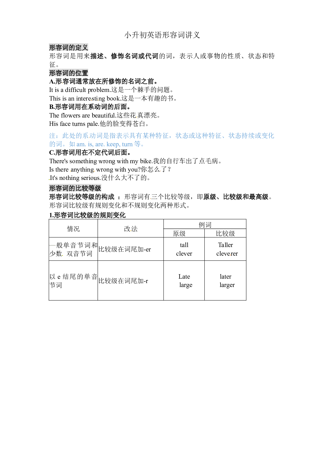 小升初英语语法知识点-形容词讲义（全国通用版）.docx 第1页