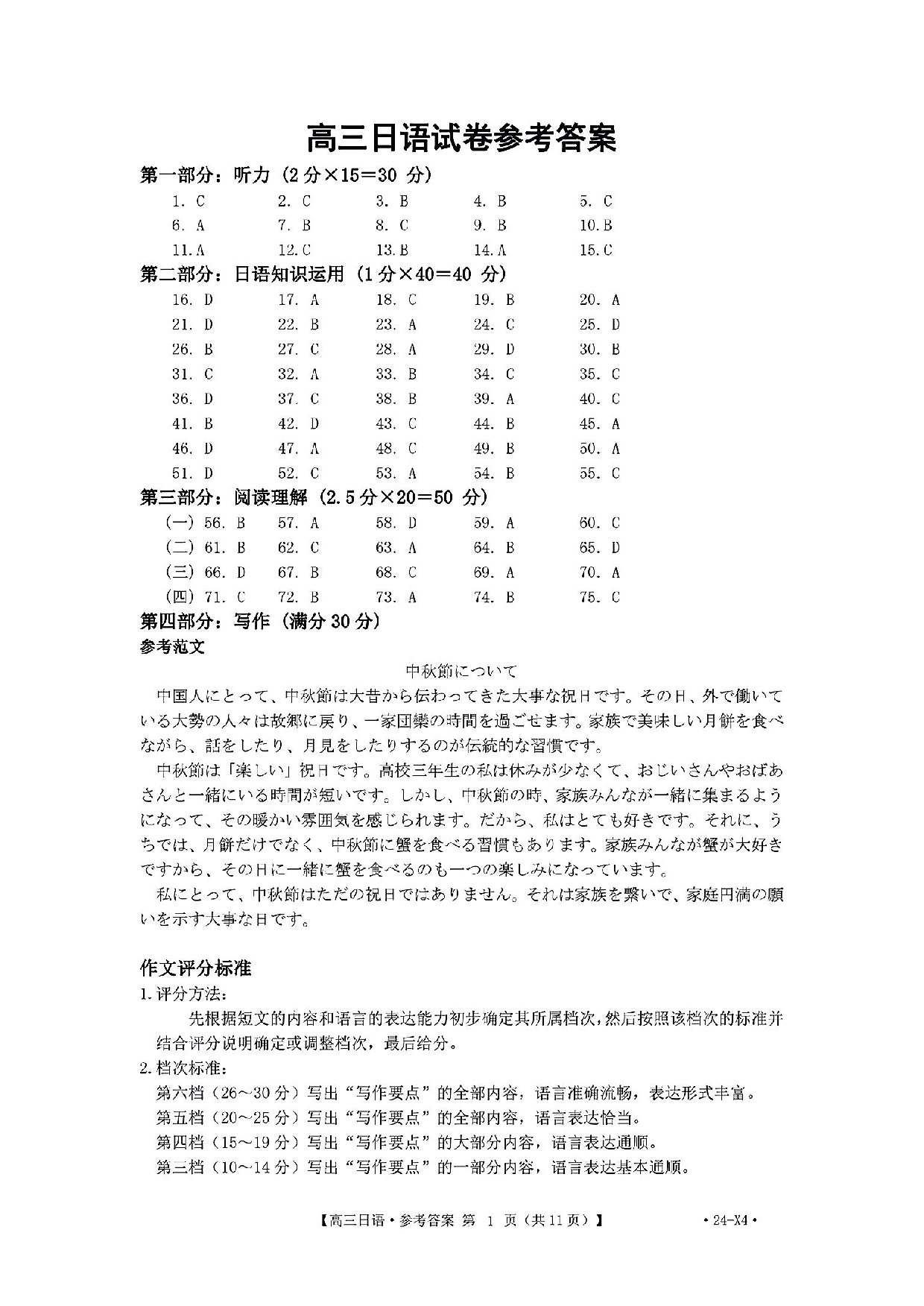 广东省湛江市普通高中2023-2024学年高三上学期10月调研考试 日语答案.pdf 第1页