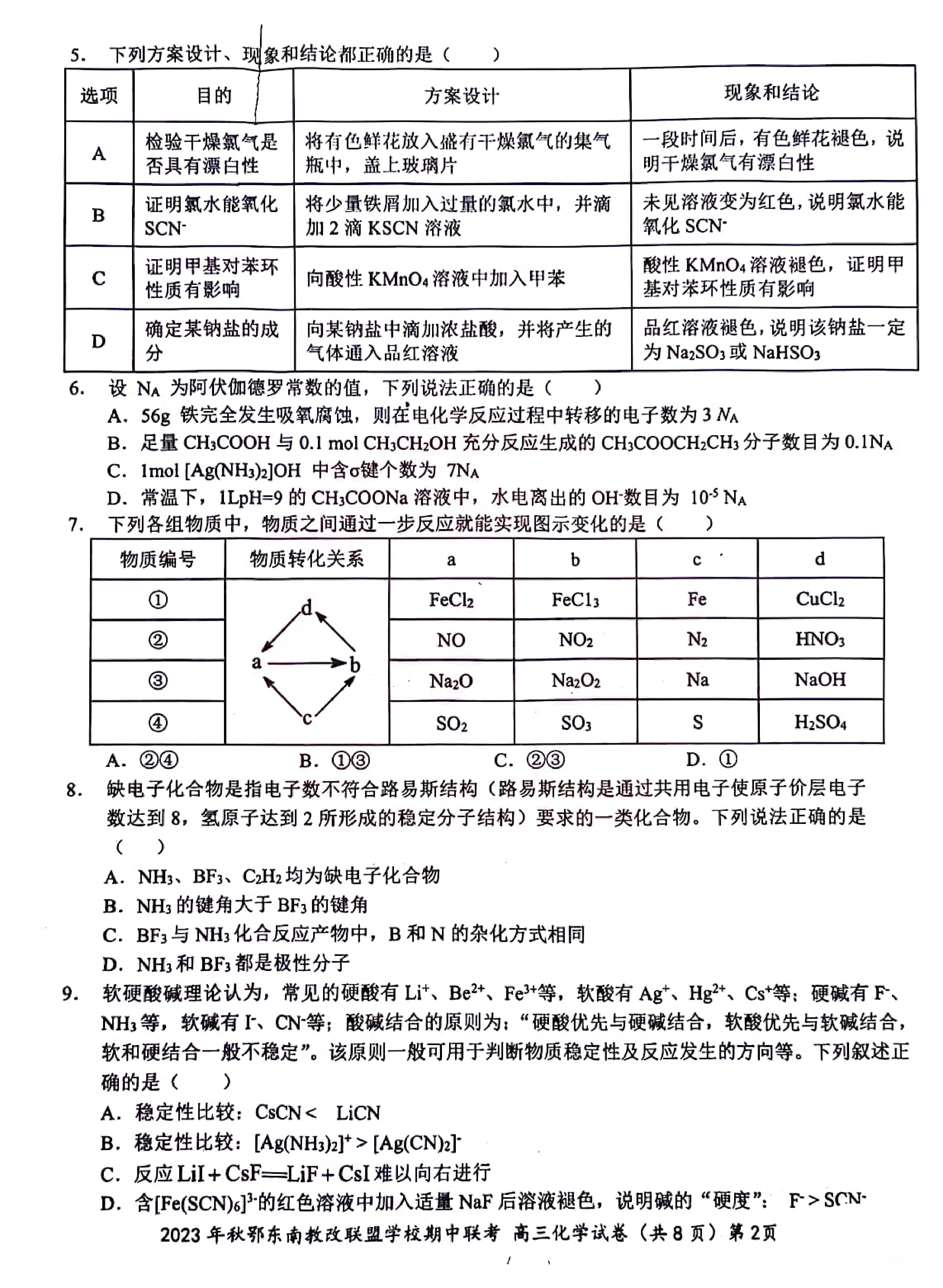 湖北省鄂东南省级示范高中教育教学改革联盟学校2023-2024学年高三上学期期中联考 化学.pdf 第2页