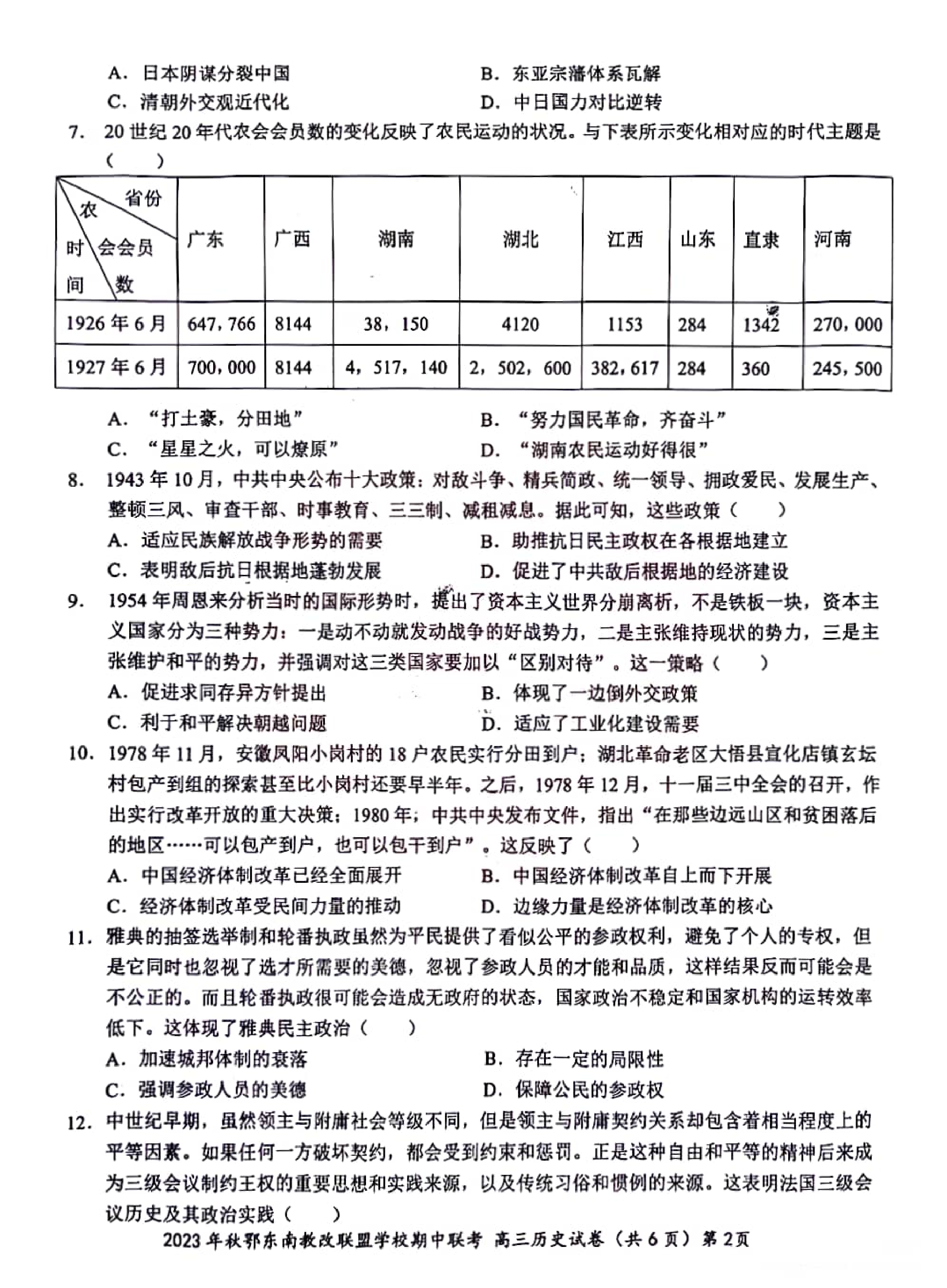 湖北省鄂东南省级示范高中教育教学改革联盟学校2023-2024学年高三上学期期中联考 历史.pdf 第2页