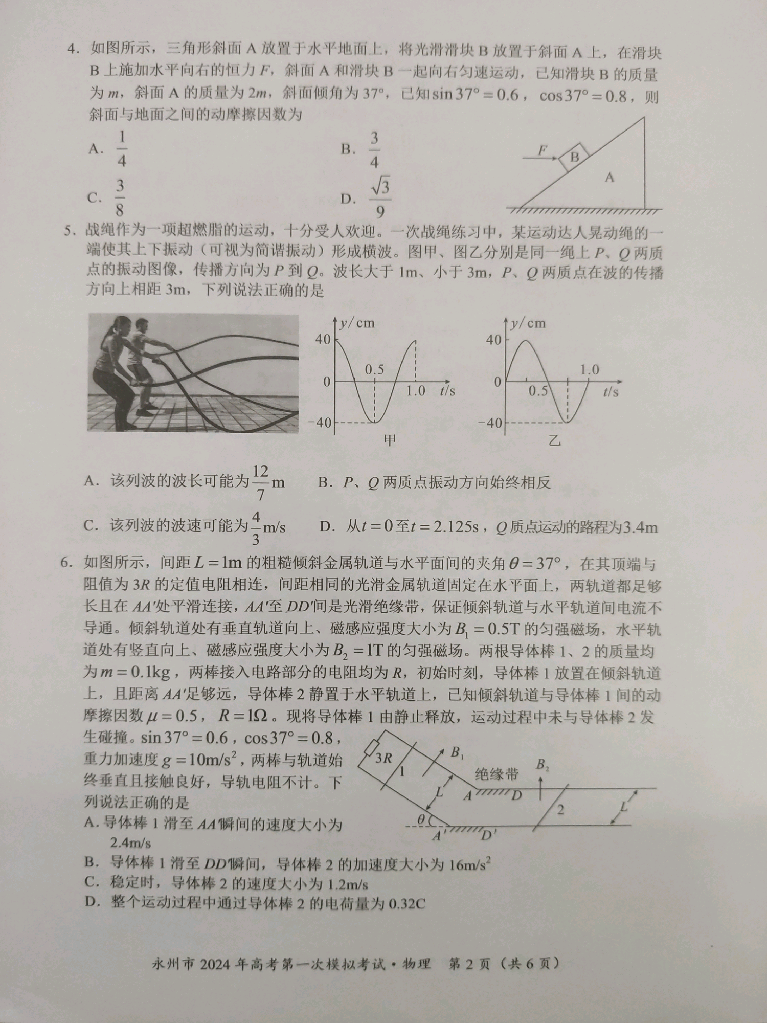 湖南省永州市2024届高三上学期第一次模拟考试 物理.pdf 第2页