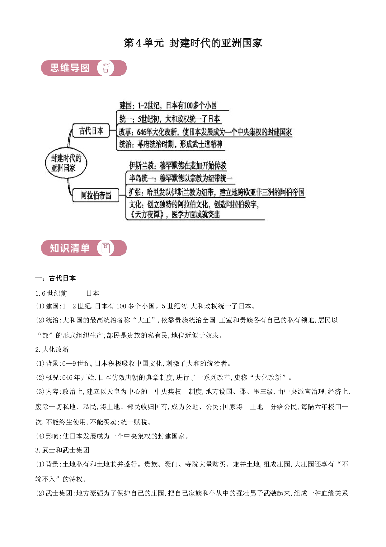 含参考答案 统编版九上历史第4单元封建时代的亚洲国家01讲核心(含参考答案)2023&mdash;2024.docx 第1页