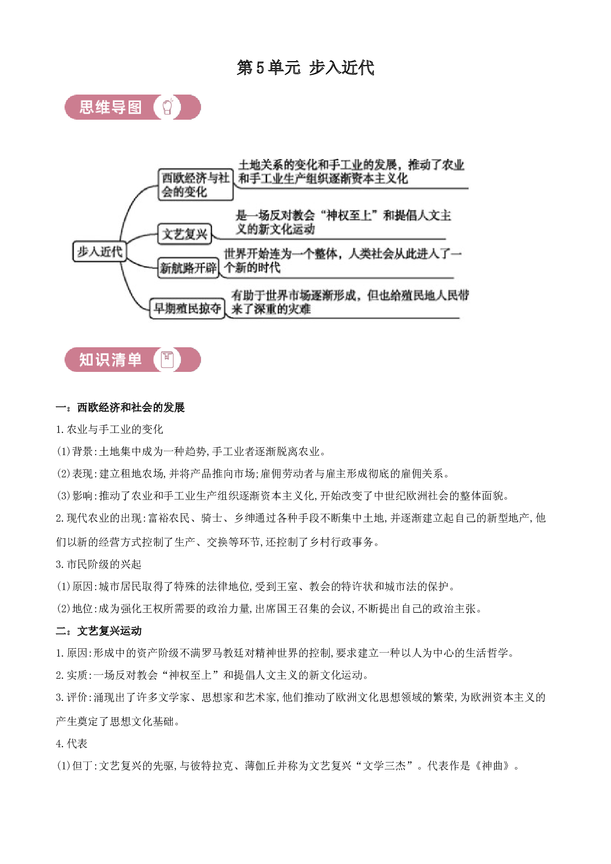 含参考答案 统编版九上历史第5单元步入近代01讲核心(含参考答案)2023&mdash;2024.docx 第1页