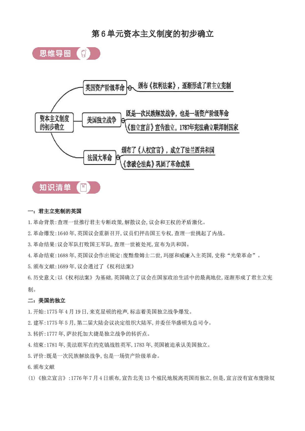 含参考答案 统编版九上历史第6单元资本主义制度的初步确立01讲核心（原卷版）2023&mdash;2024.docx 第1页
