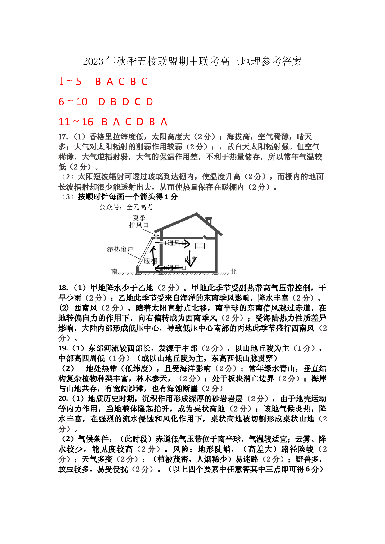 福建省莆田市五校联盟2023-2024学年高三上学期期中考试 地理答案.docx 第1页