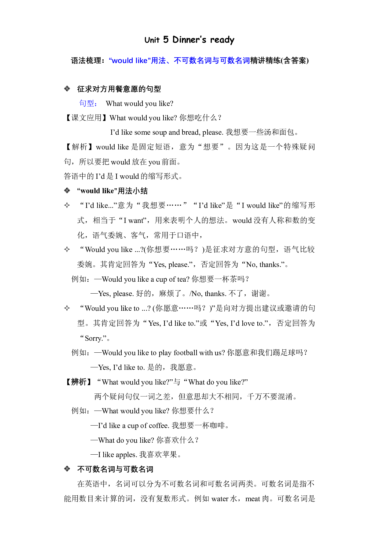 Unit5语法（复习讲义）-2023-2024学年四年级英语上册单元hz102（人教PEP版）.docx 第1页