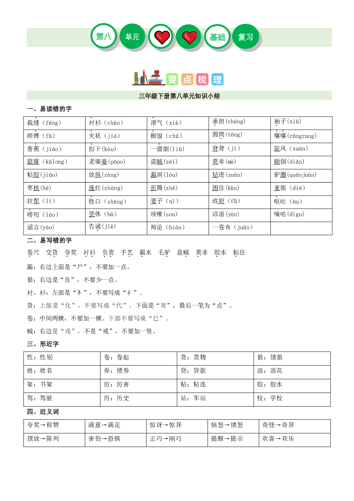 第八单元（讲义+检测）-2022-2023学年三年级语文下册单元复习讲义（部编版）.docx 第1页
