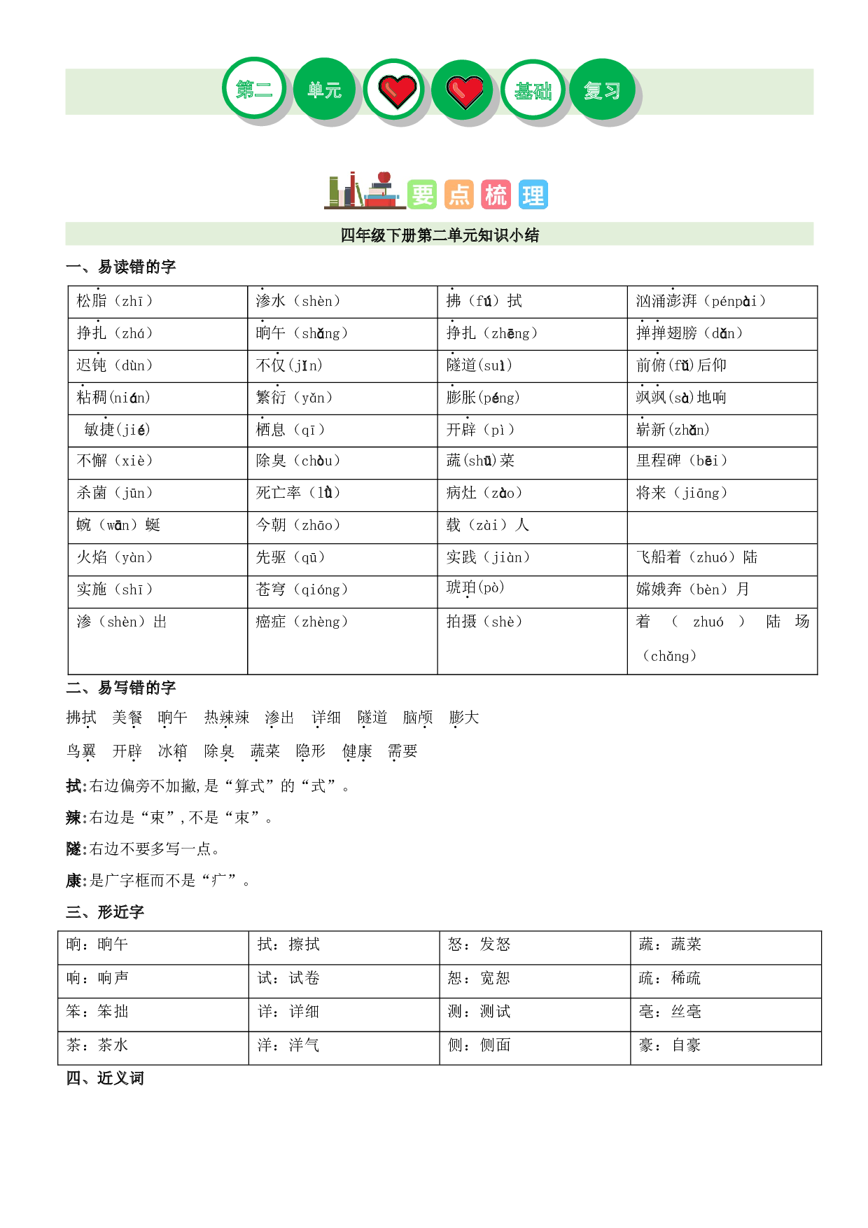 第二单元（讲义+检测）-2022-2023学年四年级语文下册单元复习讲义（部编版）.docx 第1页