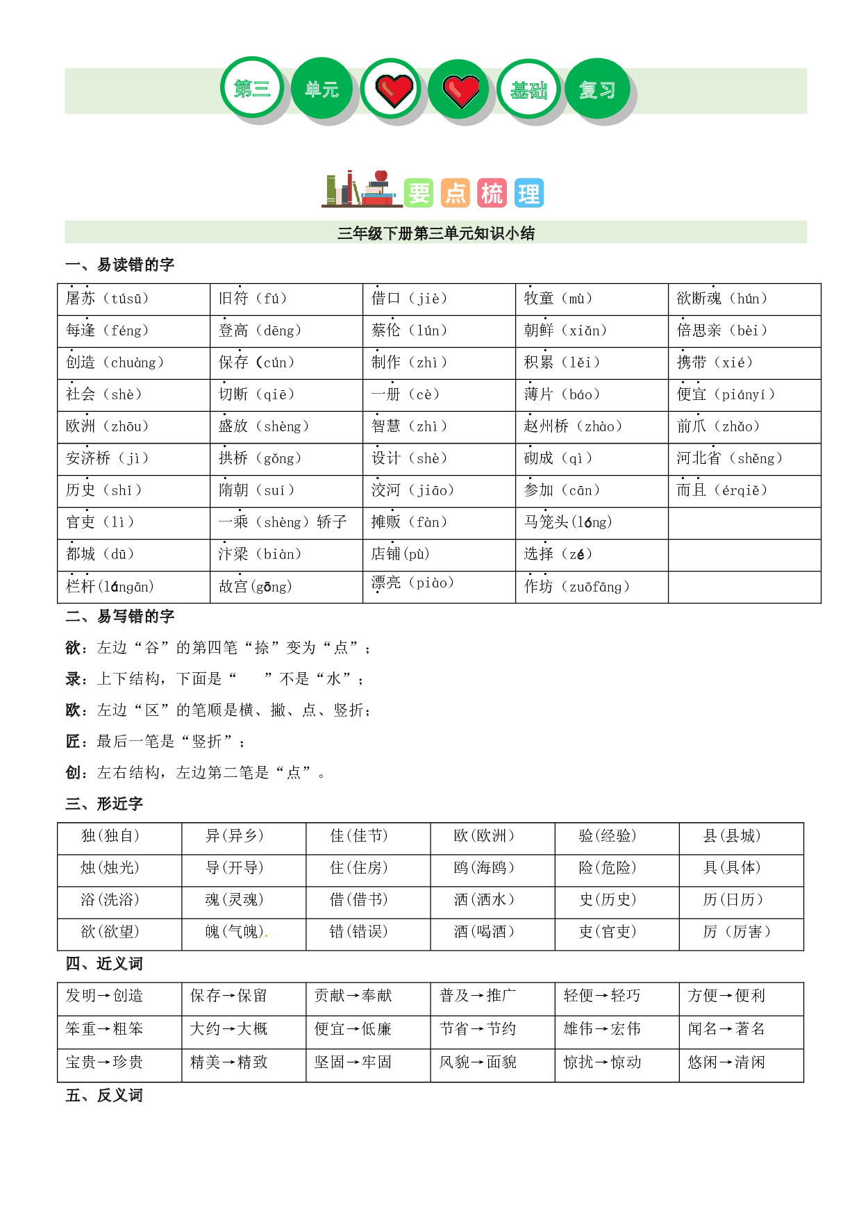 第三单元（讲义+检测）-2022-2023学年三年级语文下册单元复习讲义（部编版）.docx 第1页