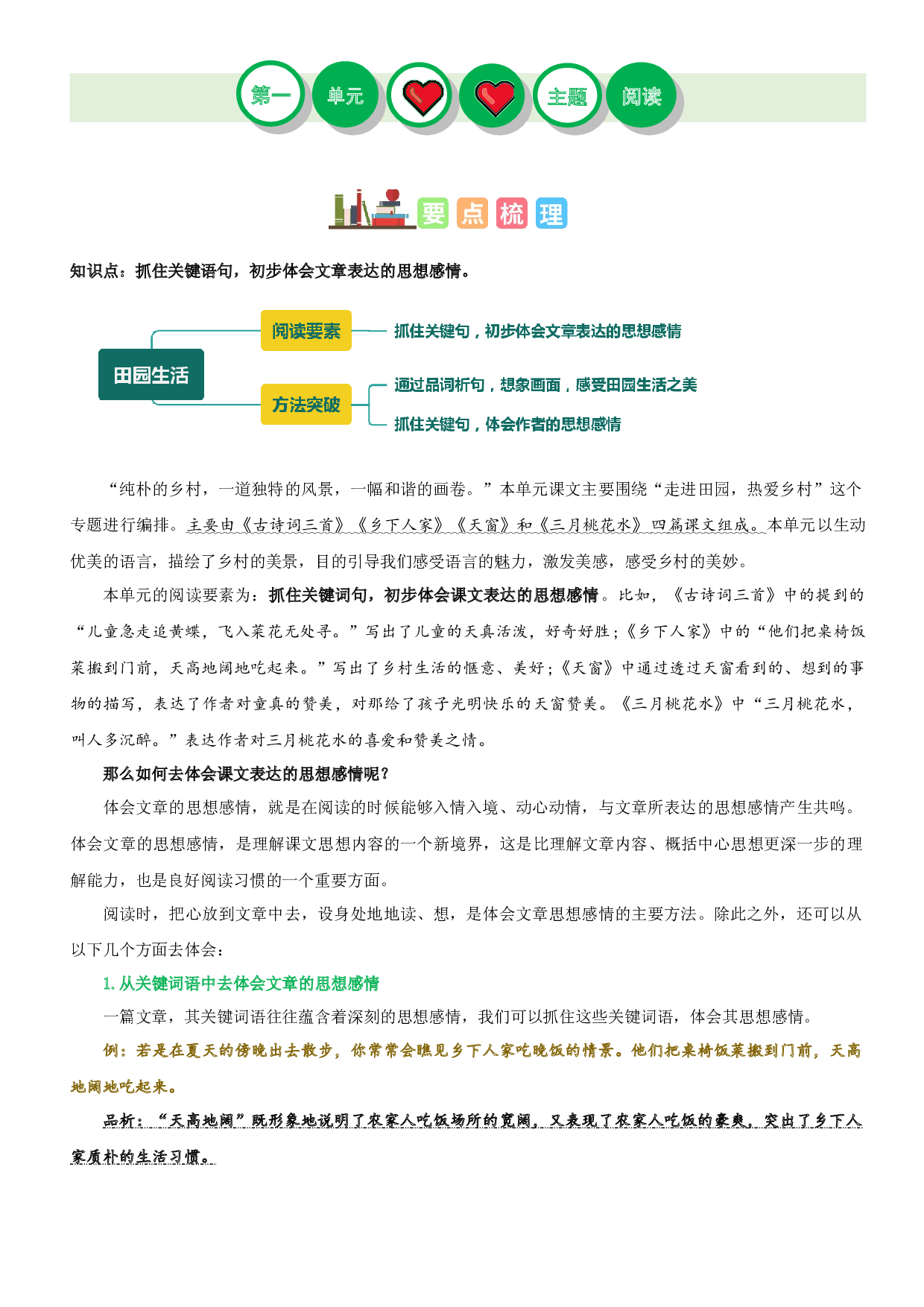 第一单元（知识梳理+精选阅读）-2022-2023学年四年级语文下册单元主题阅读理解（部编版）.docx 第1页