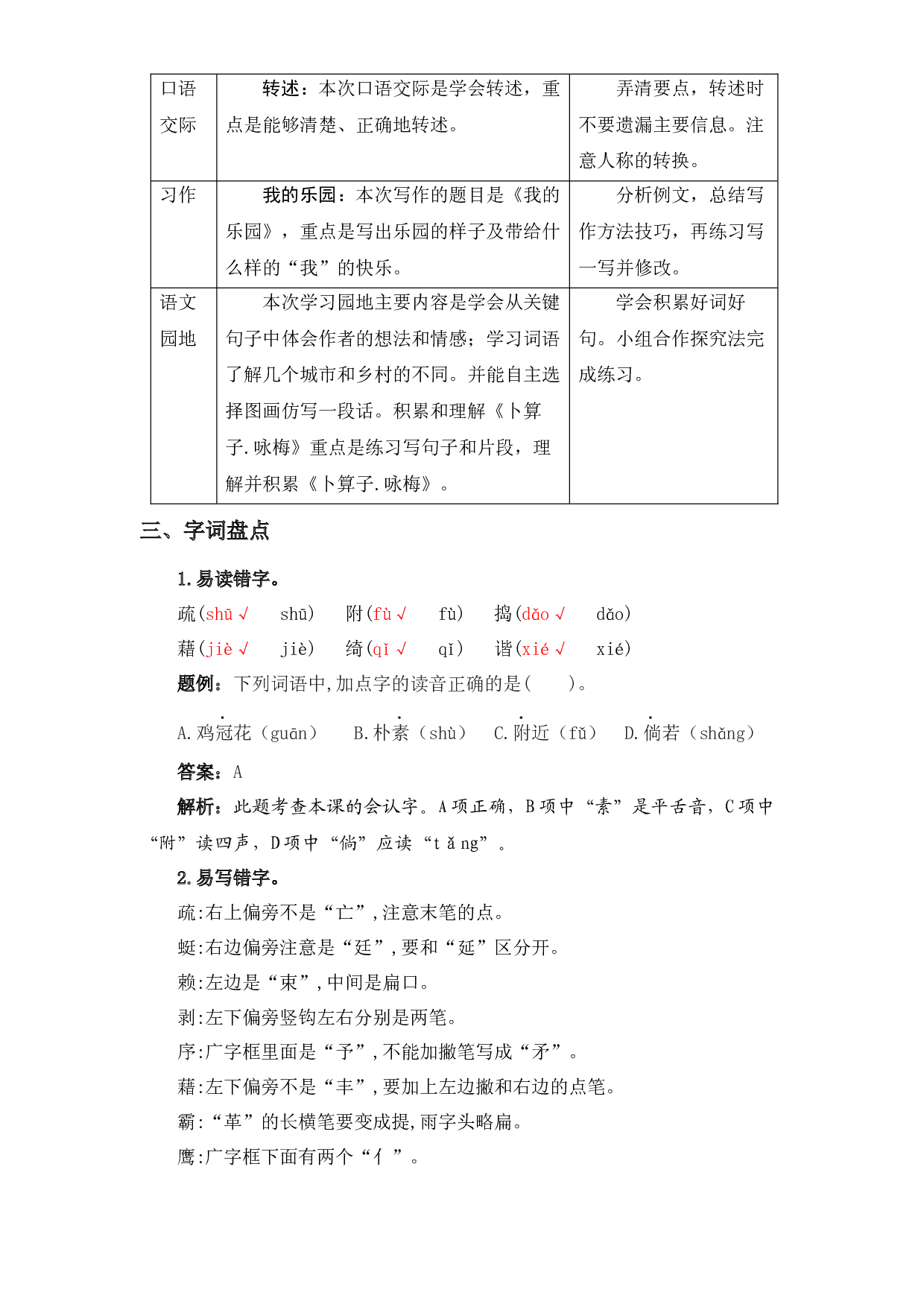 第一单元知识盘点（含字词、佳句、感知、考点）四年级语文下册  部编版.docx 第2页