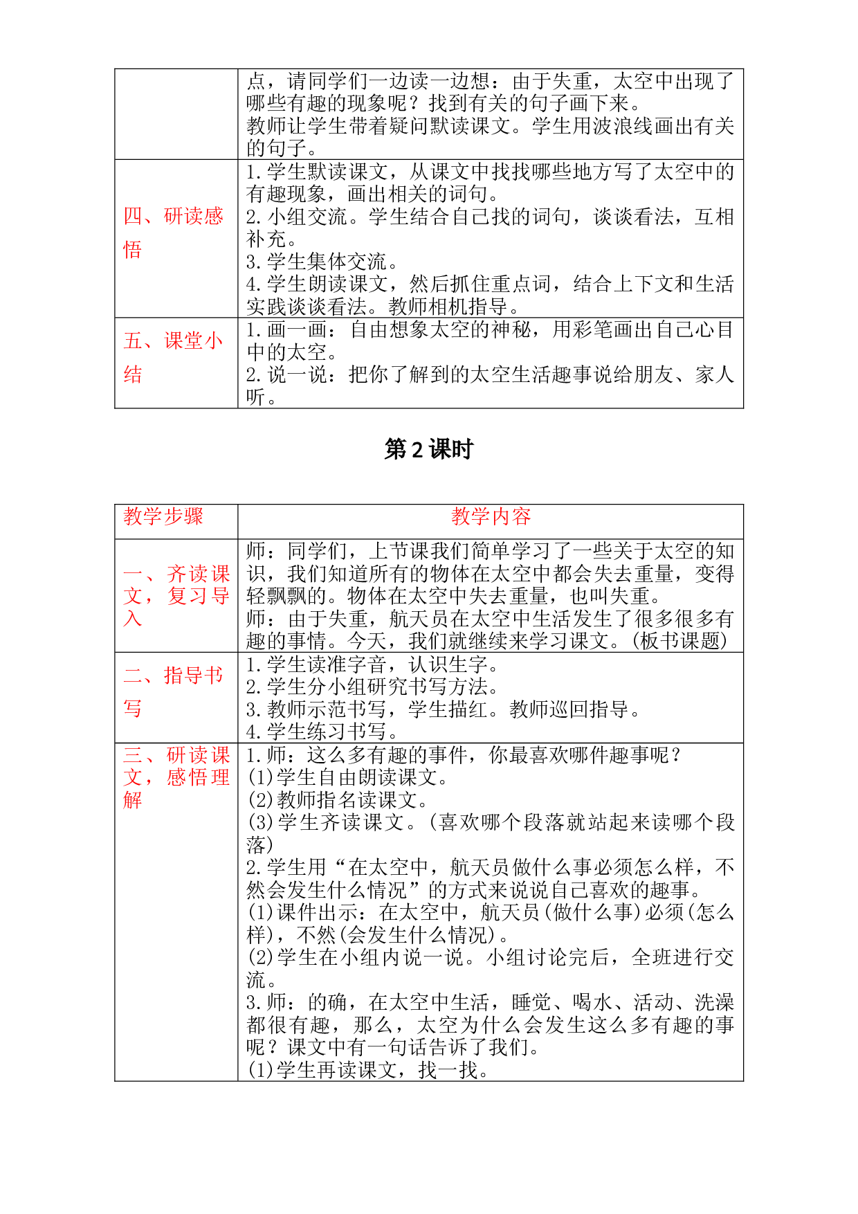 二年级语文下册教案- 18　太空生活趣事多 .doc 第2页