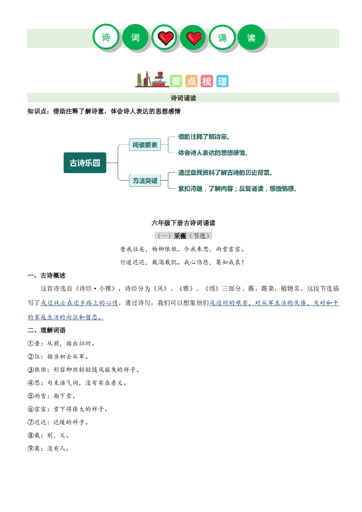 古诗词诵读（讲义+检测）-2022-2023学年六年级语文下册单元复习讲义（部编版）.docx 第1页