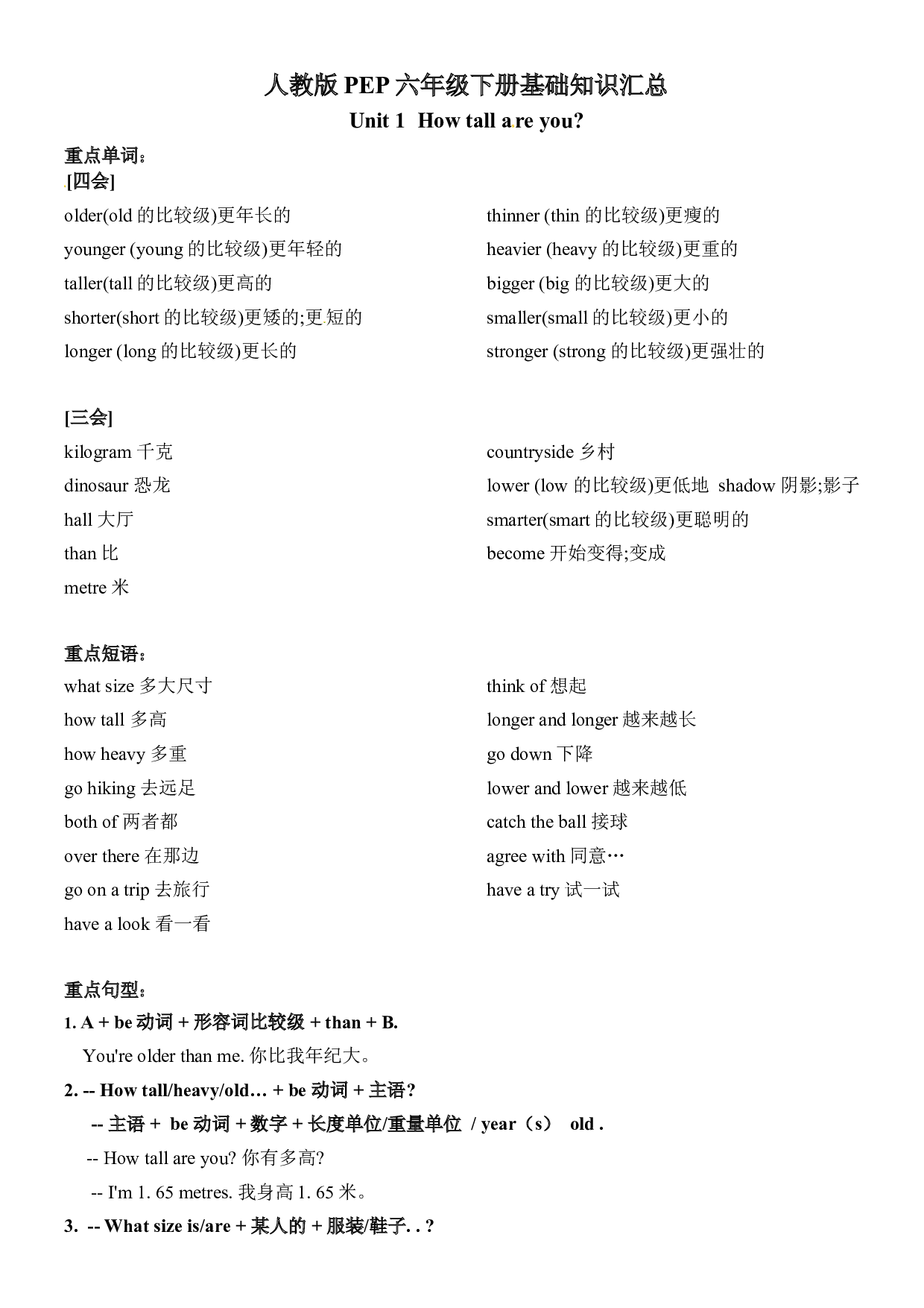 人教版PEP六年级下册英语 基础知识汇总.docx 第1页