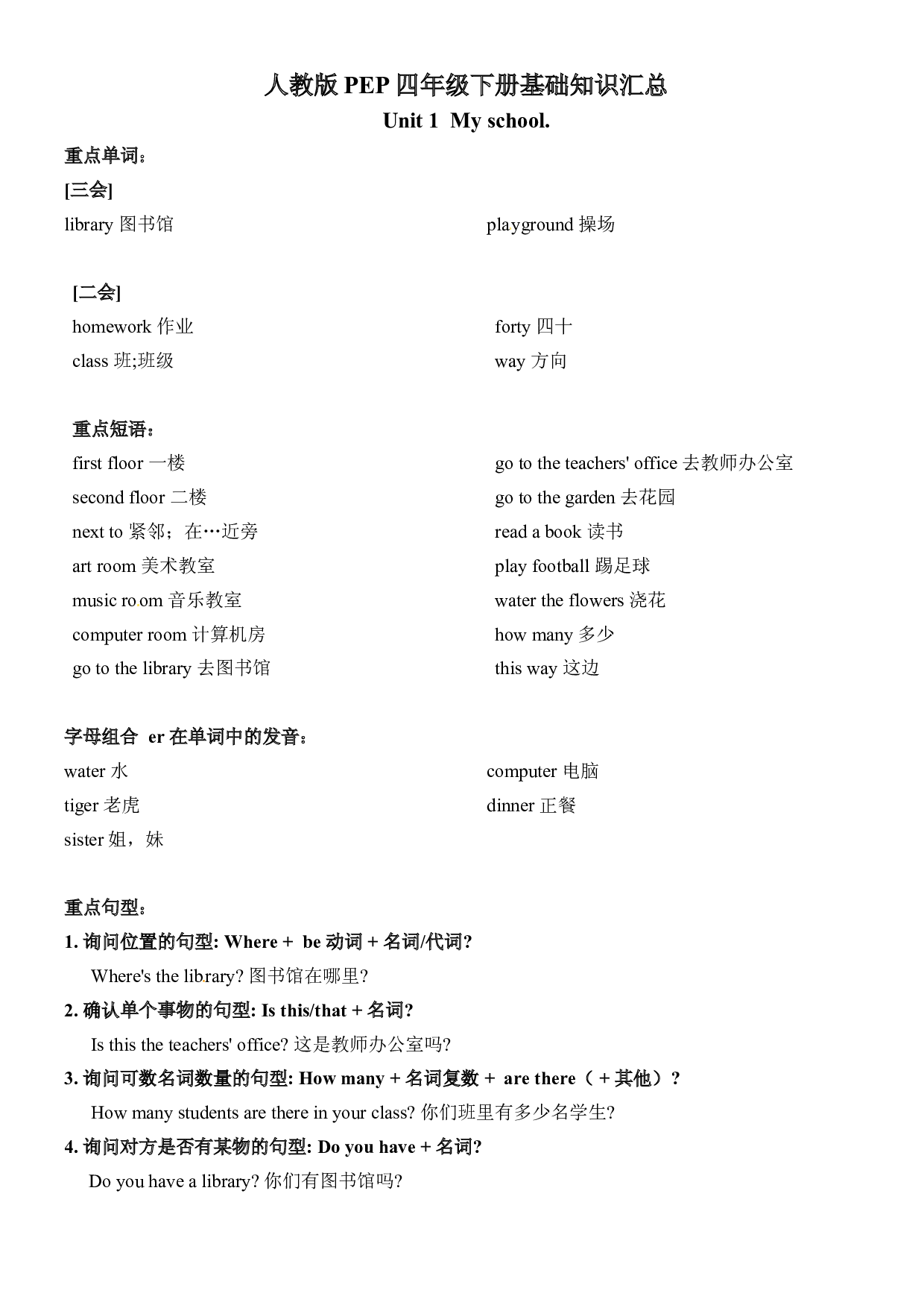 人教版PEP四年级下册英语 基础知识汇总.docx 第1页