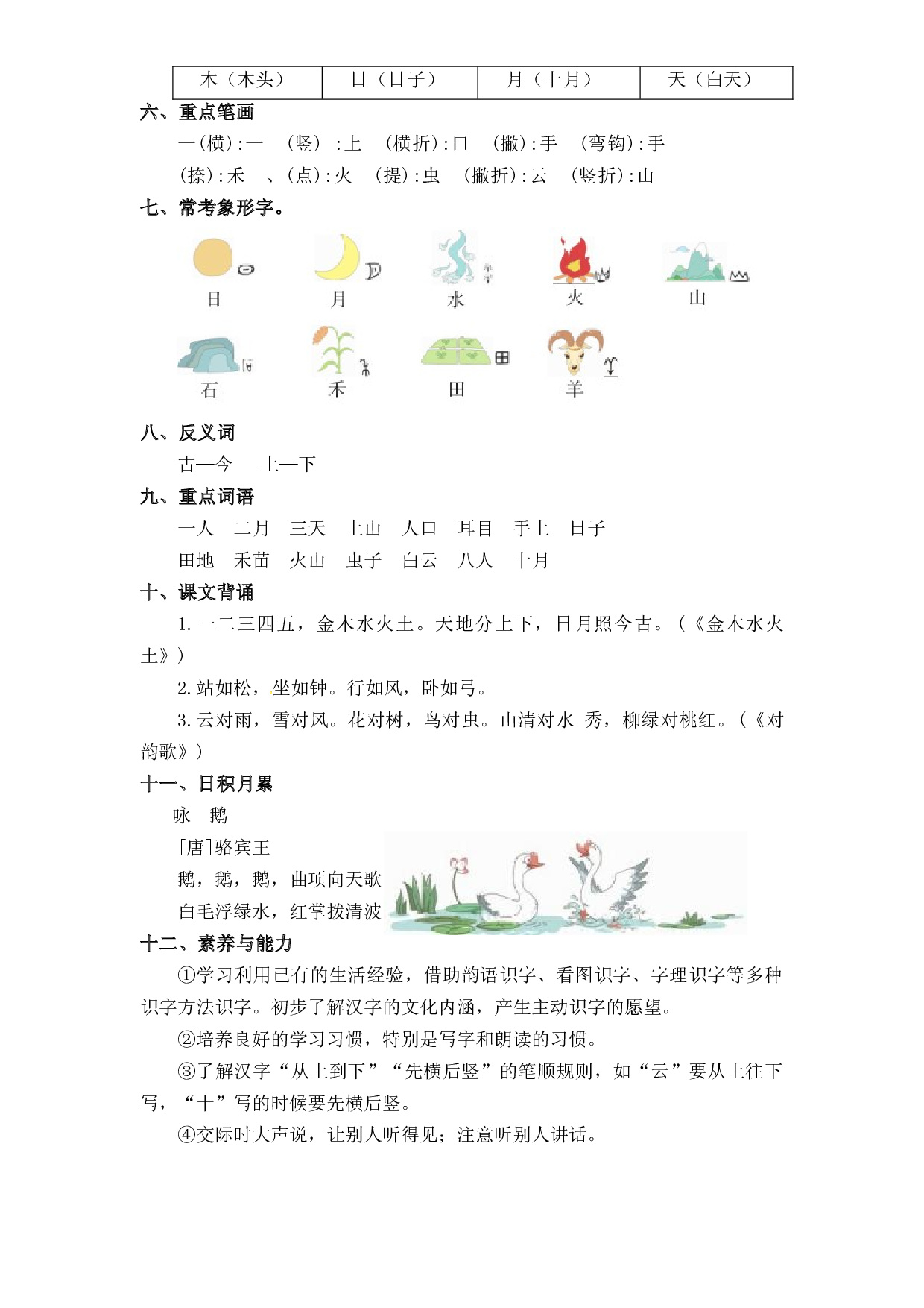 第1单元基础复习（知识梳理+检测）一年级语文上册  部编版.docx 第2页