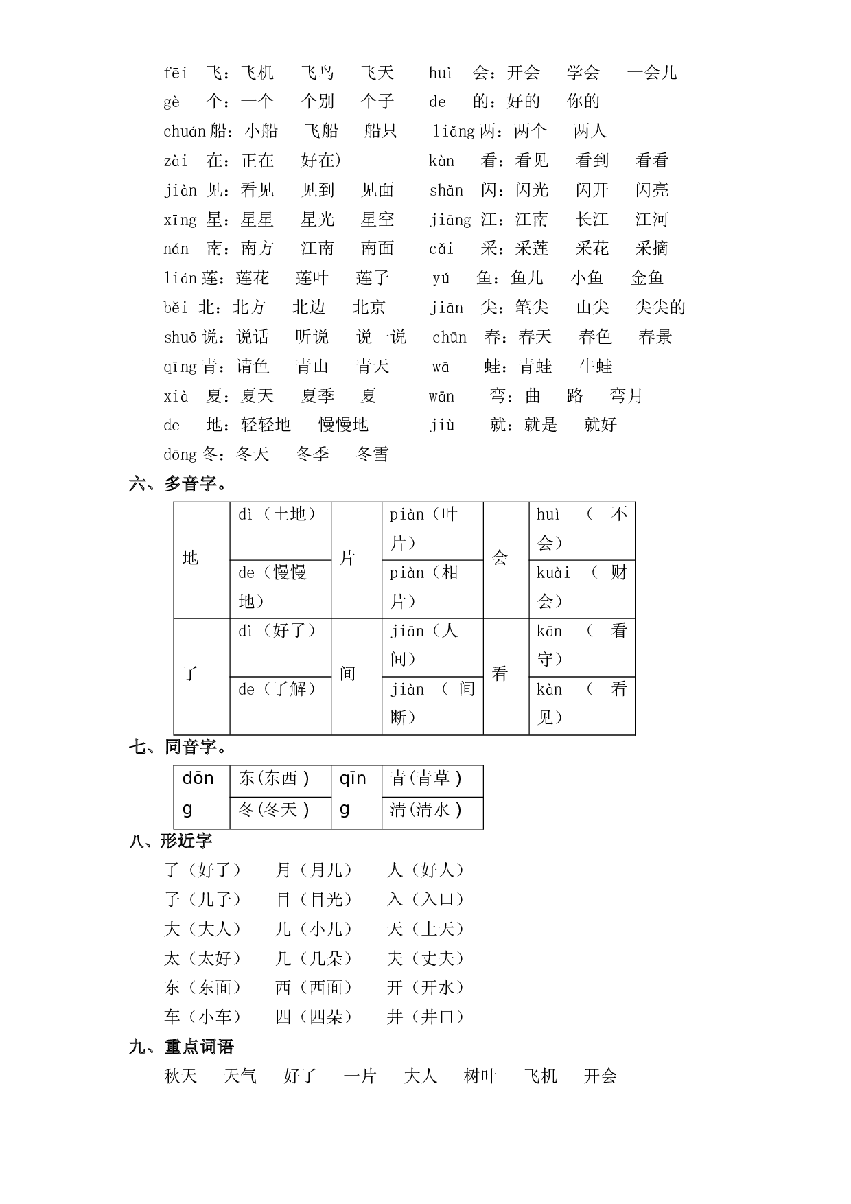 第4单元基础复习（知识梳理+检测）一年级语文上册  部编版.docx 第2页