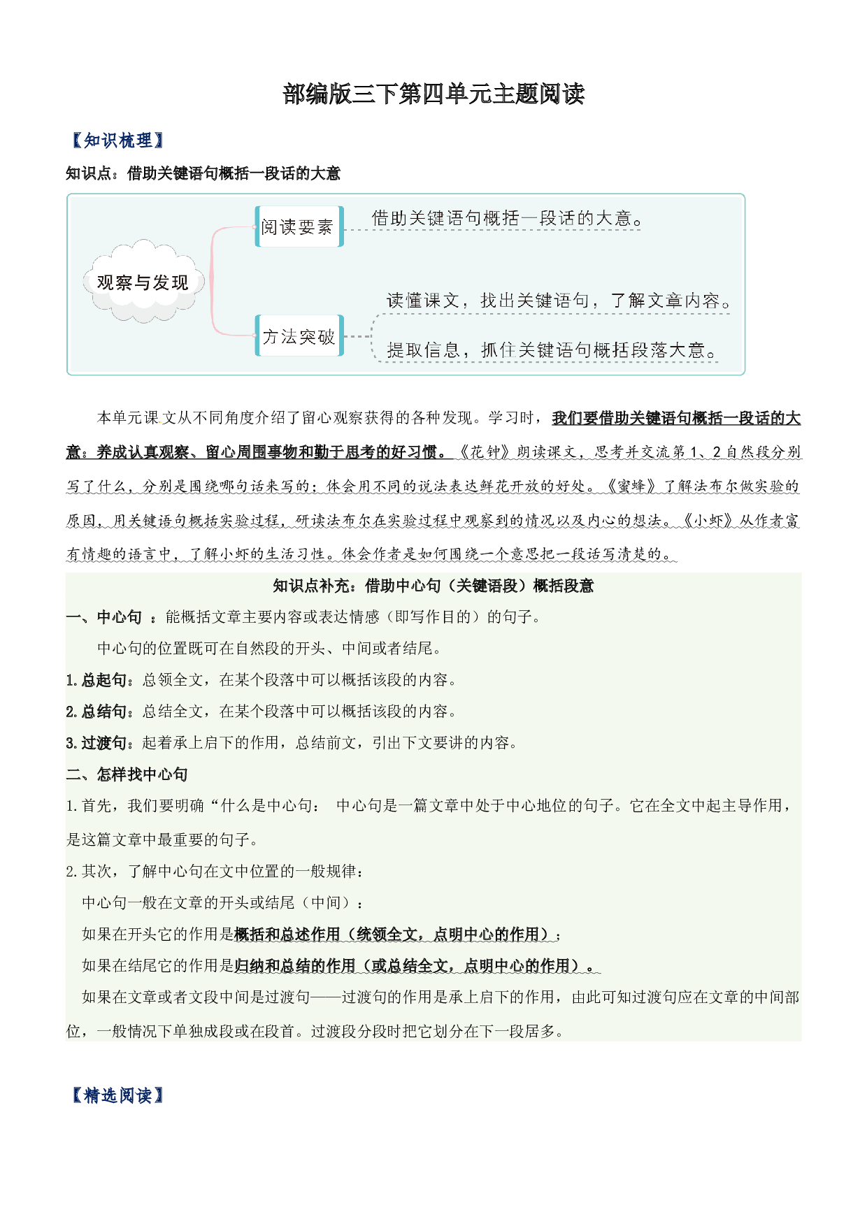 第4单元主题阅读（知识梳理+精选阅读）三年级语文下册 部编版.docx 第1页