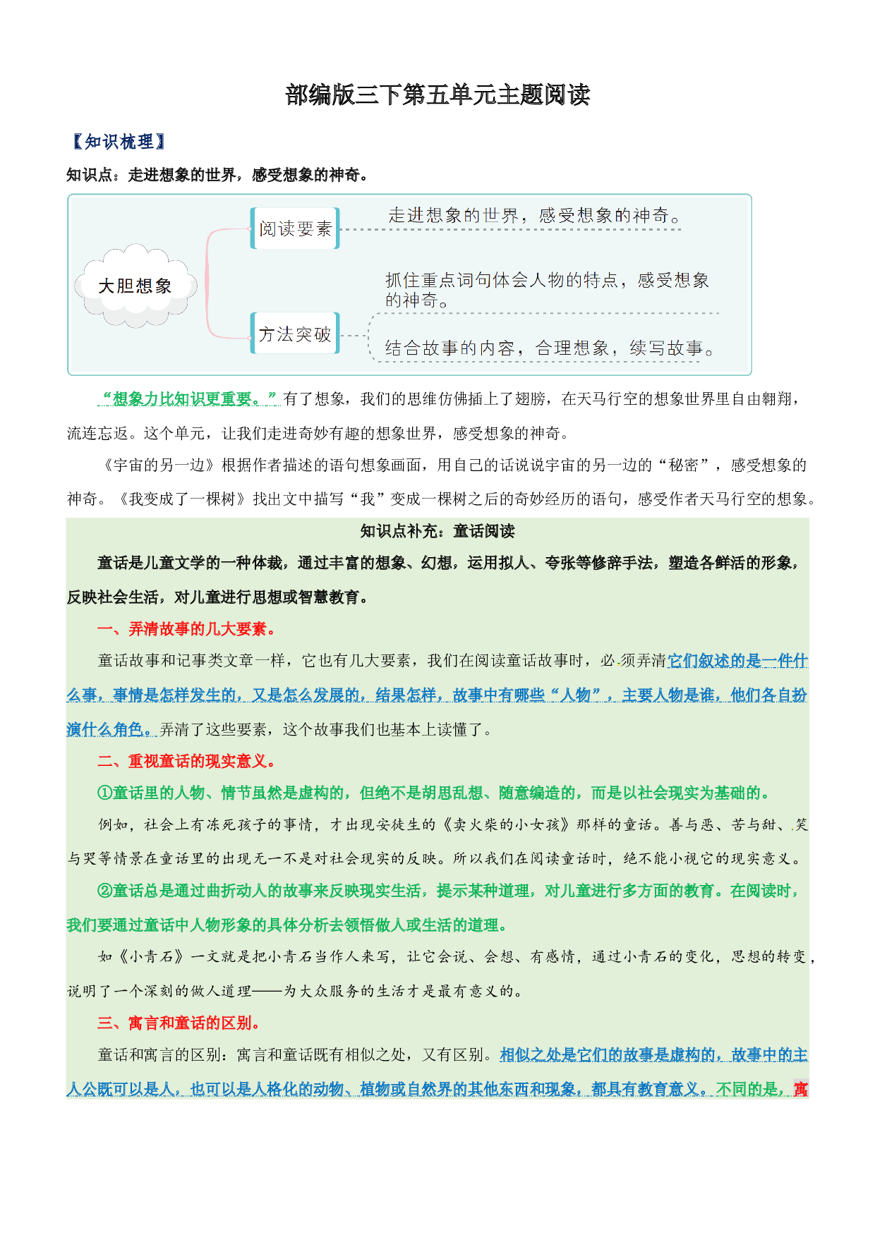 第5单元主题阅读（知识梳理+精选阅读）三年级语文下册 部编版.docx 第1页