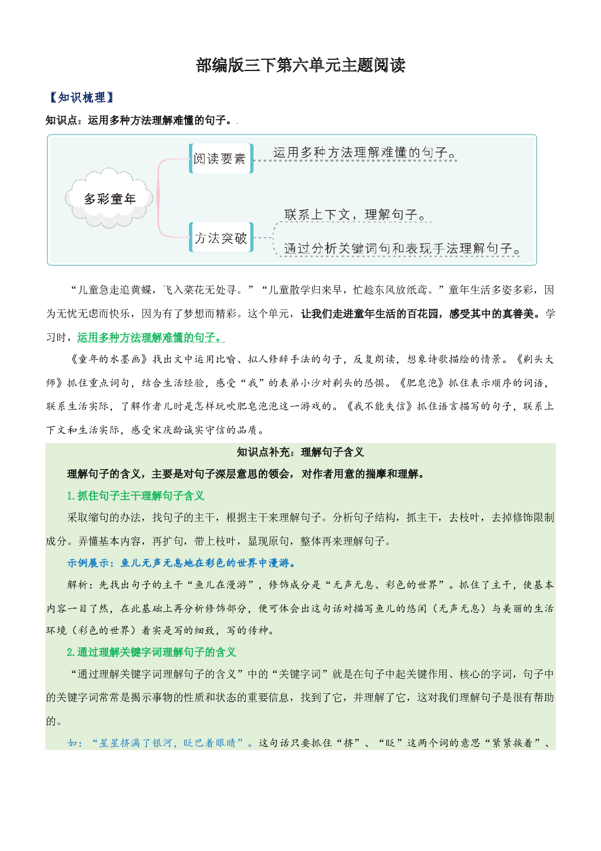 第6单元主题阅读（知识梳理+精选阅读）三年级语文下册 部编版.docx 第1页