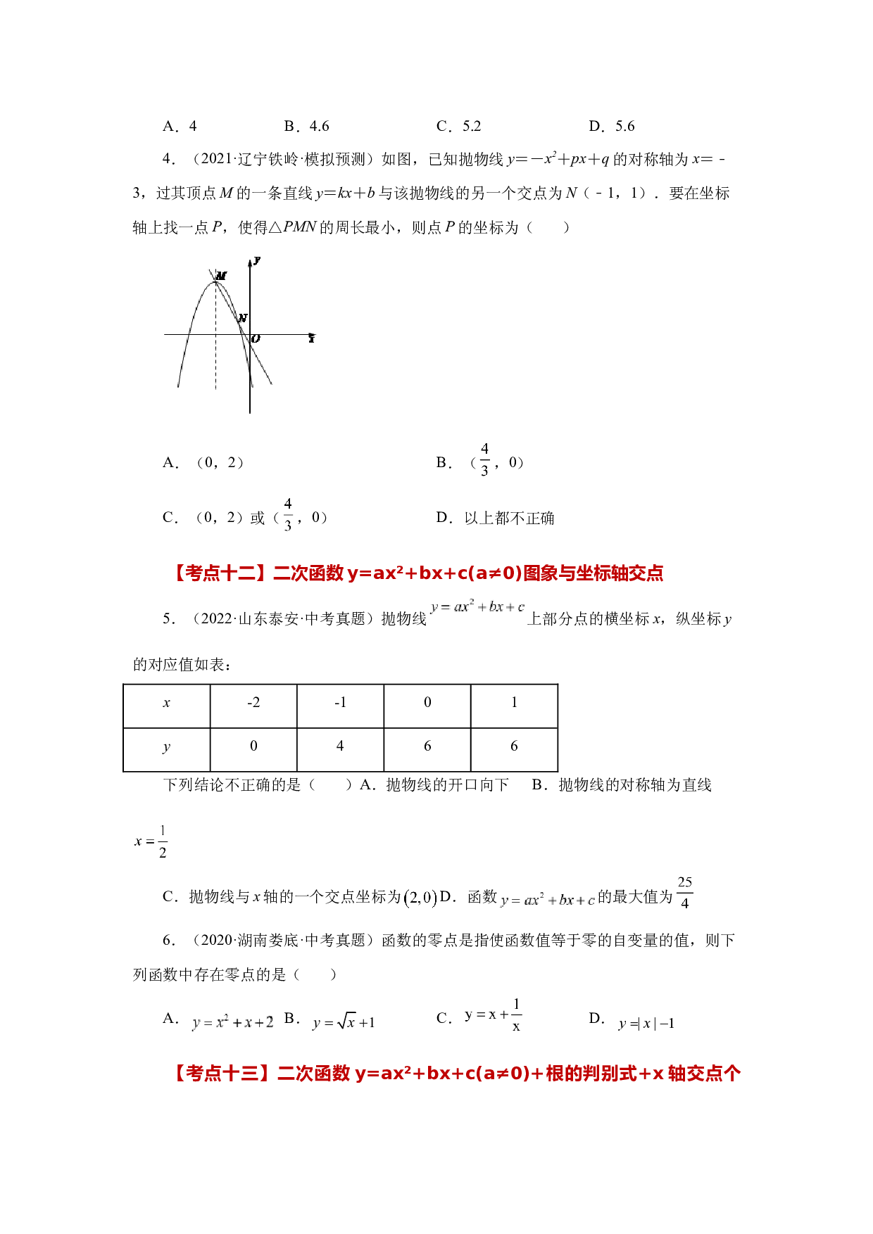 5.47 二次函数y=ax&sup2;+bx+c(a&ne;0)中考常考考点专题（二）（基础篇）（专项练习）-2022-2023学年九年级数学下册基础知识专项讲练（苏科版）.docx 第2页